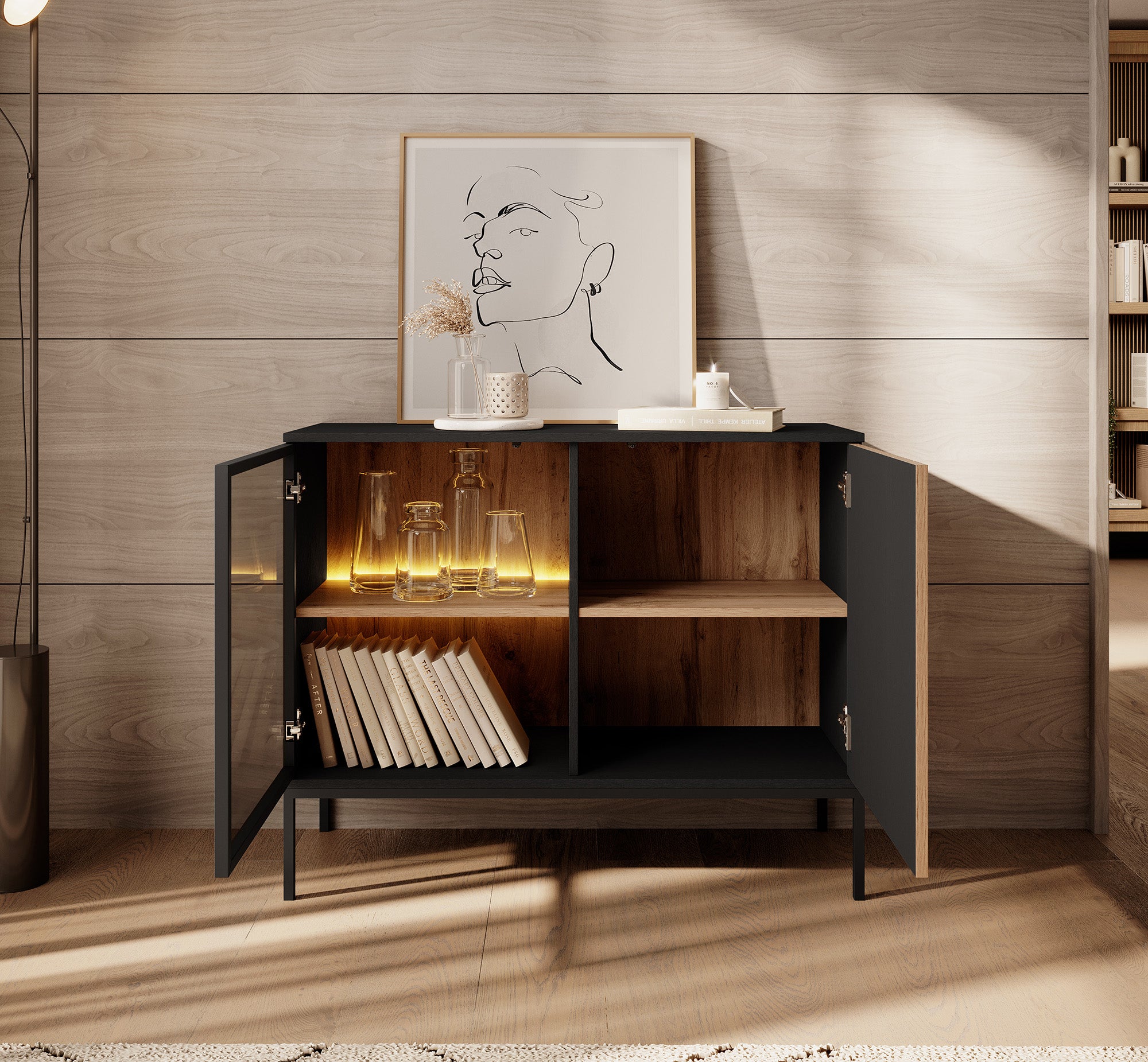 Legend - Dressoir - Zwart/eiken - 104x39x83 cm