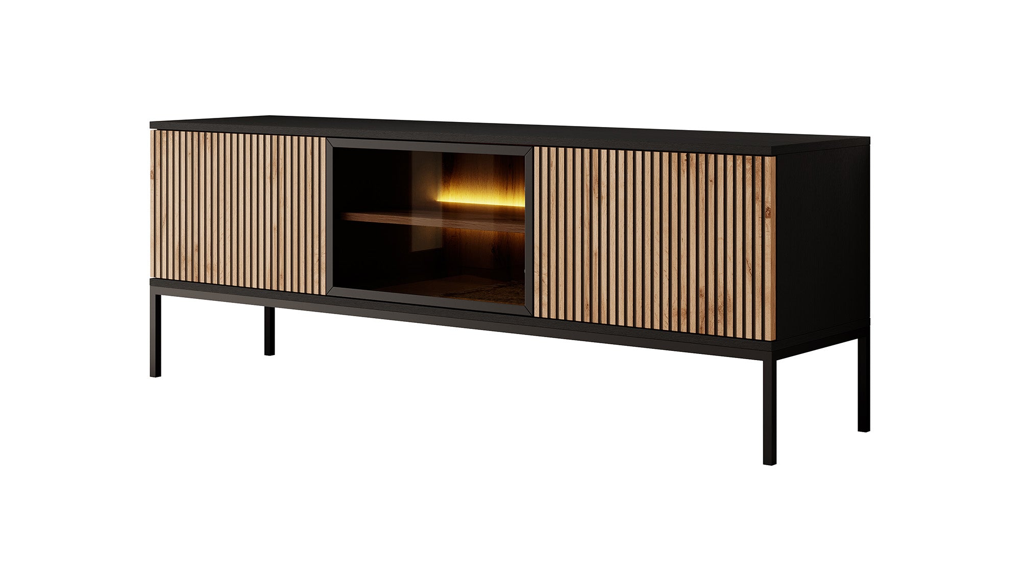 Legend - TV-Meubel met 3 deuren - Mat zwart/eiken - 154 cm