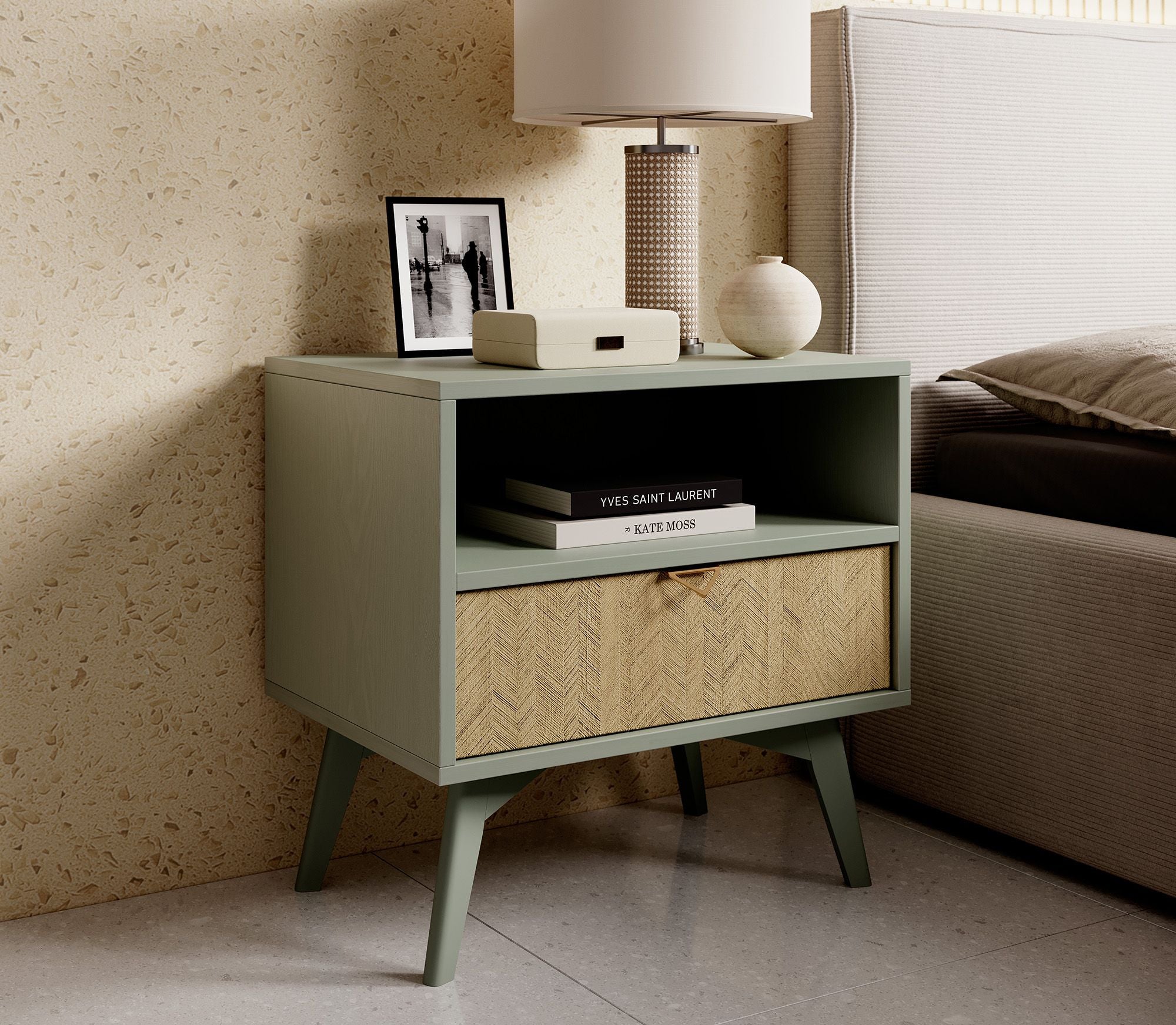 Essence - Nachtkastje - Groen/licht eiken