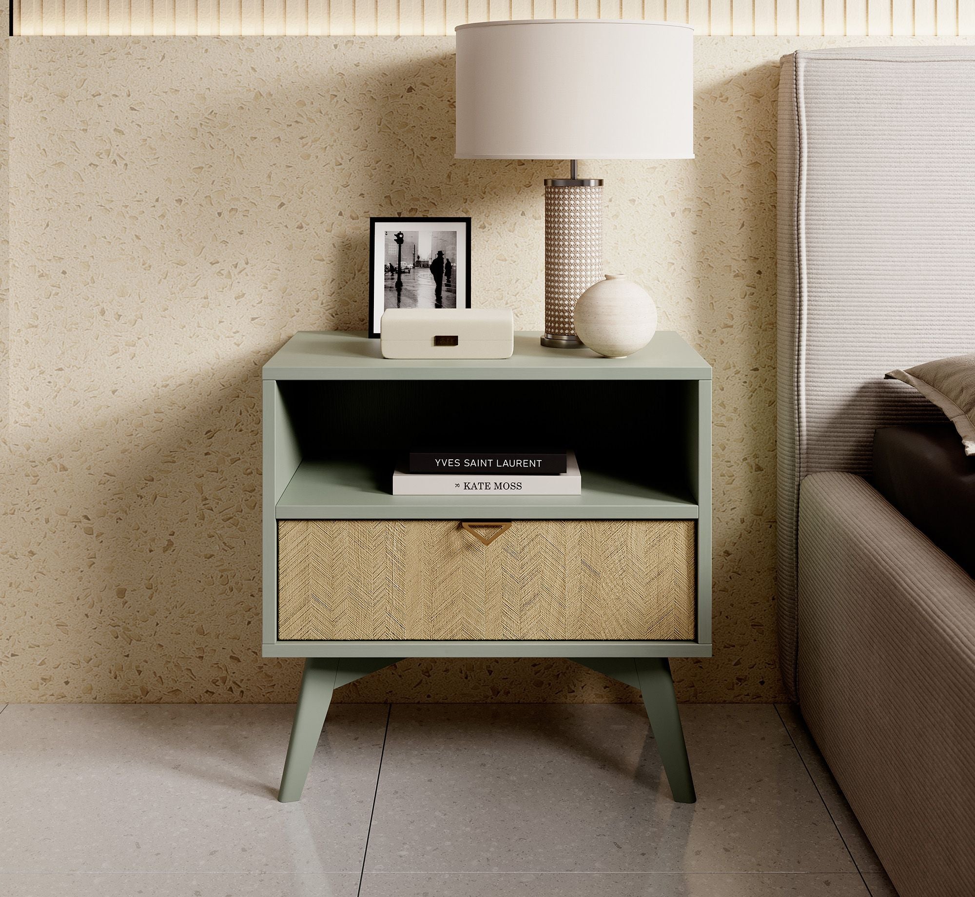 Essence - Nachtkastje - Groen/licht eiken