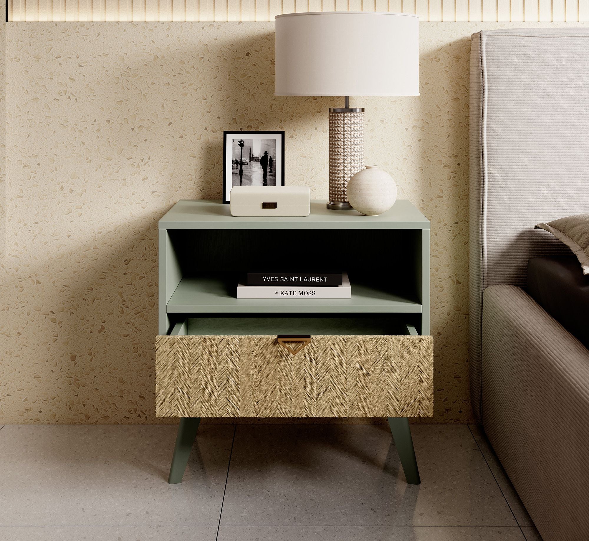 Essence - Nachtkastje - Groen/licht eiken