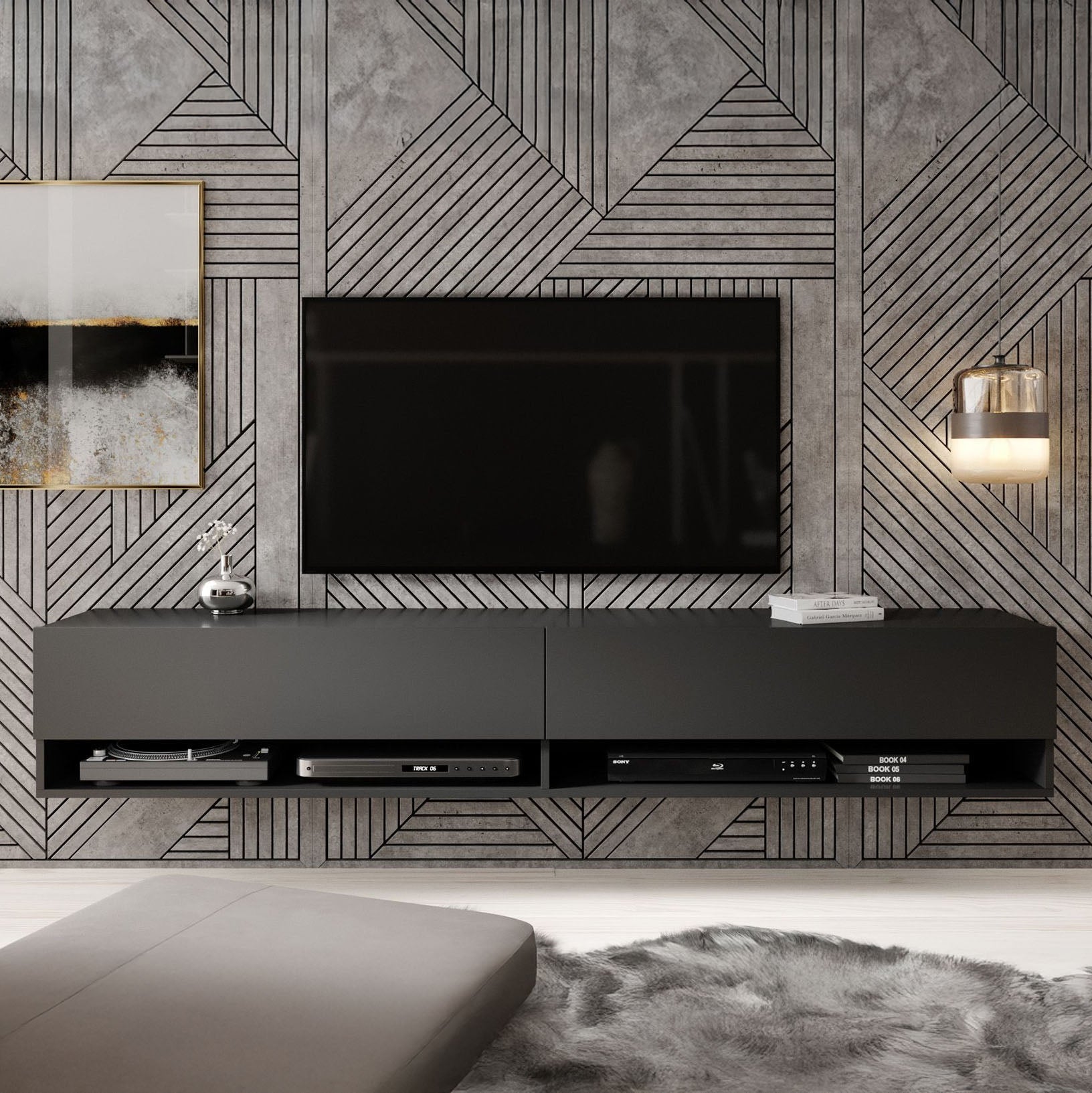 Asino - TV-Meubel  - Mat zwart  - 180 cm
