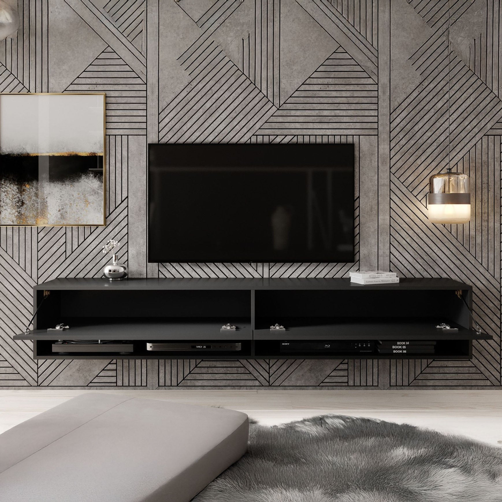 Asino - TV-Meubel  - Mat zwart  - 180 cm