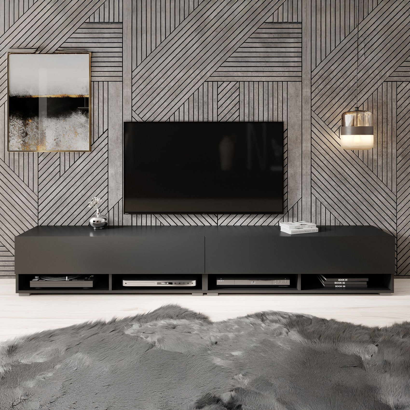 Asino - TV-Meubel  - Mat zwart - 200 cm