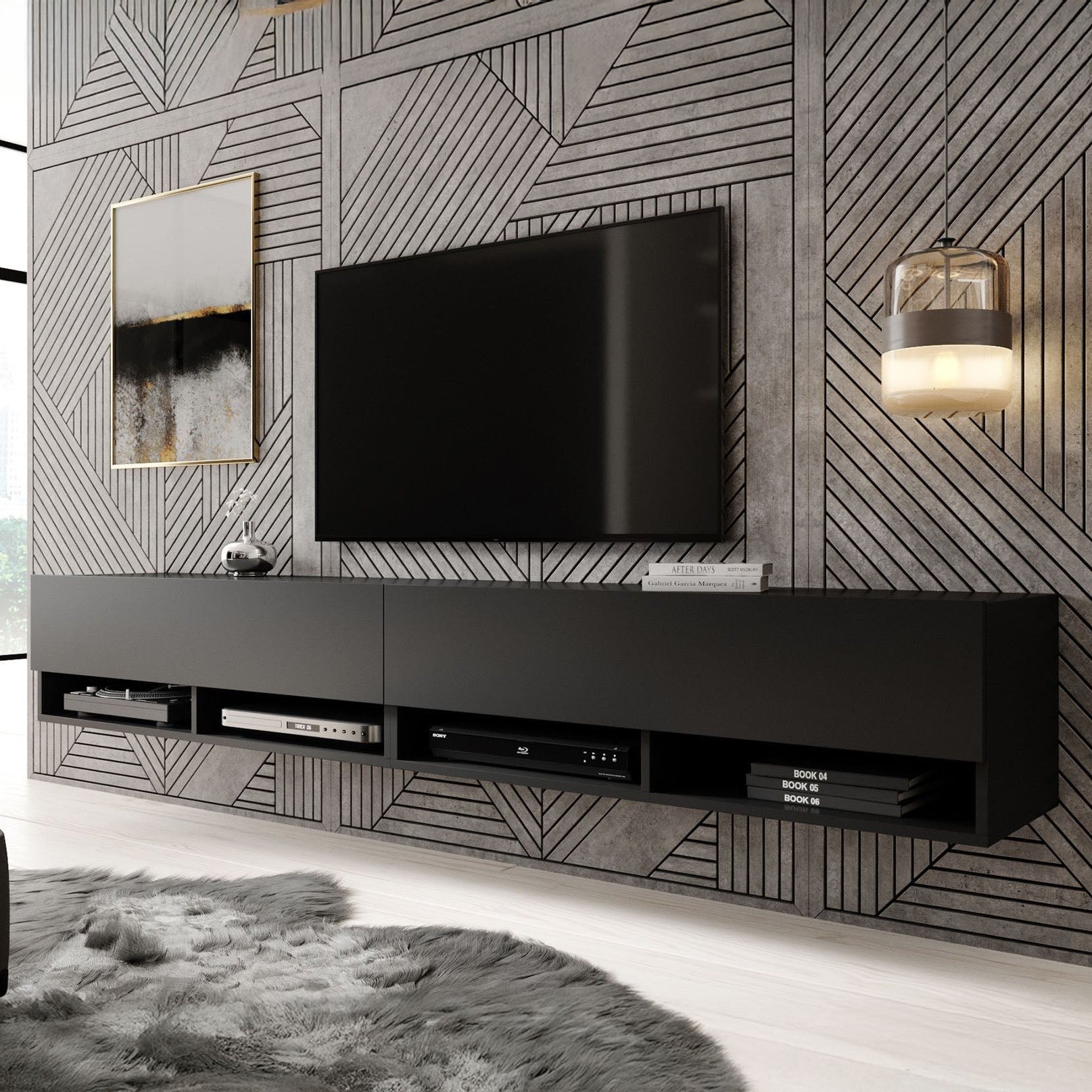 Asino - TV-Meubel  - Mat zwart - 200 cm