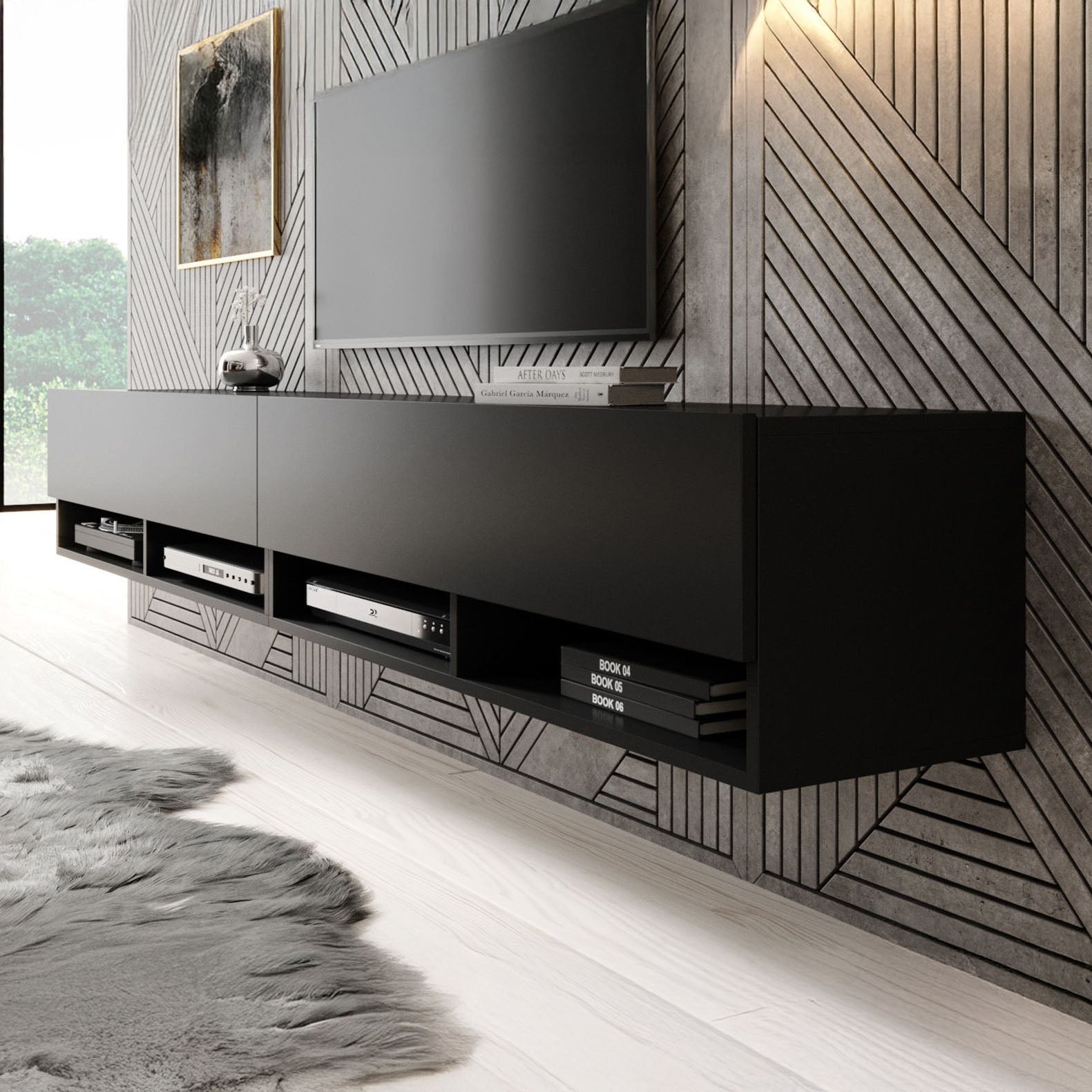 Asino - TV-Meubel  - Mat zwart - 200 cm