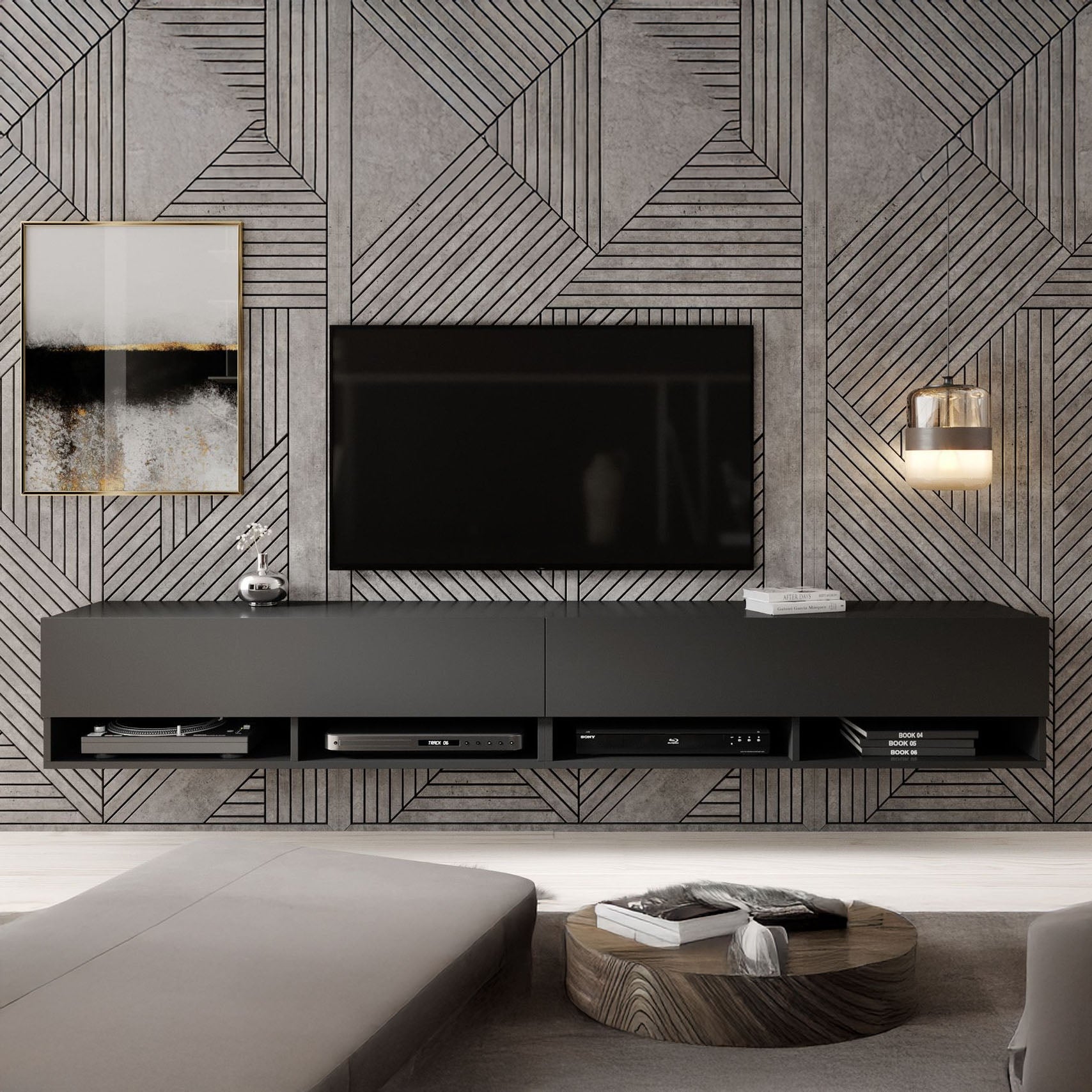 Asino - TV-Meubel  - Mat zwart - 200 cm