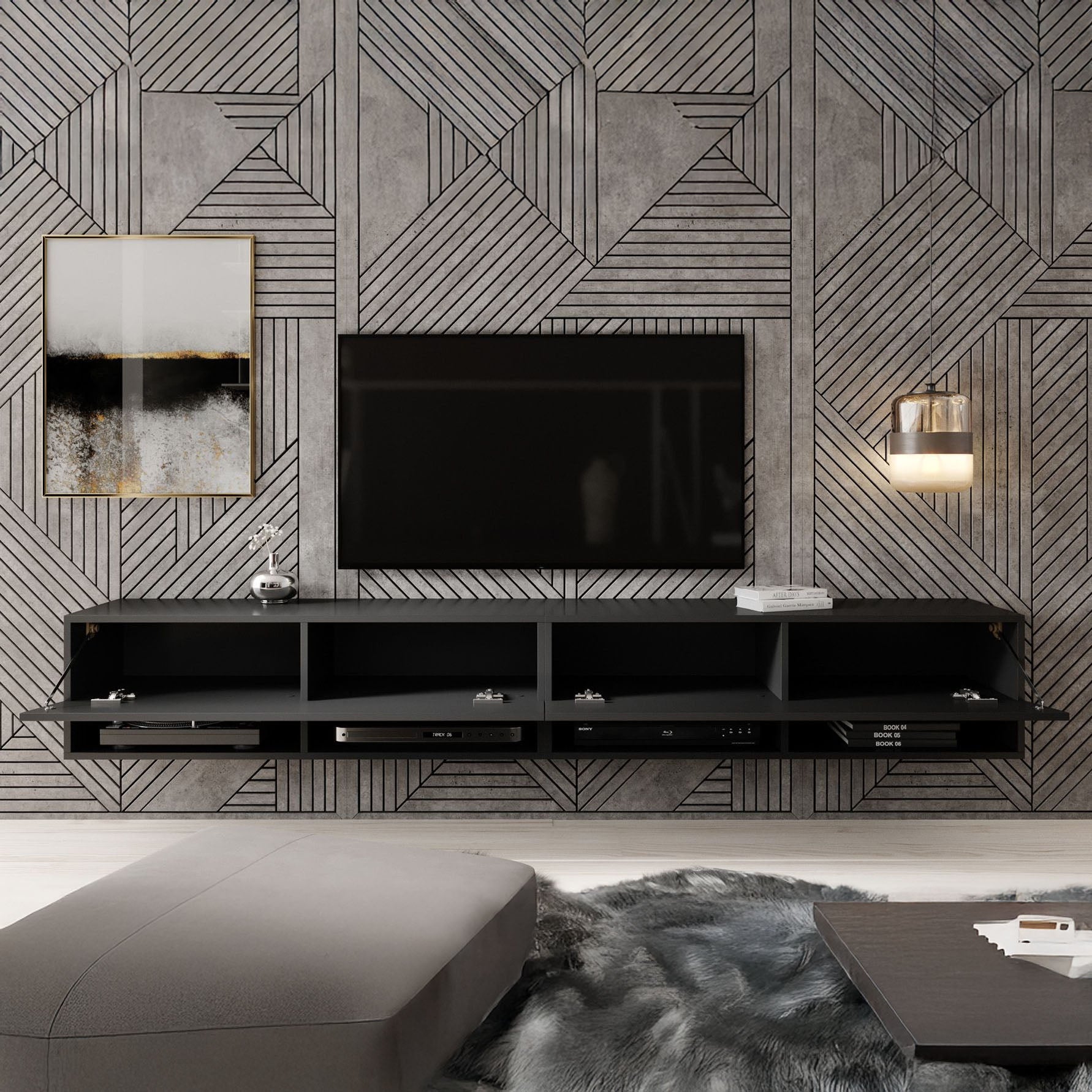 Asino - TV-Meubel  - Mat zwart - 200 cm