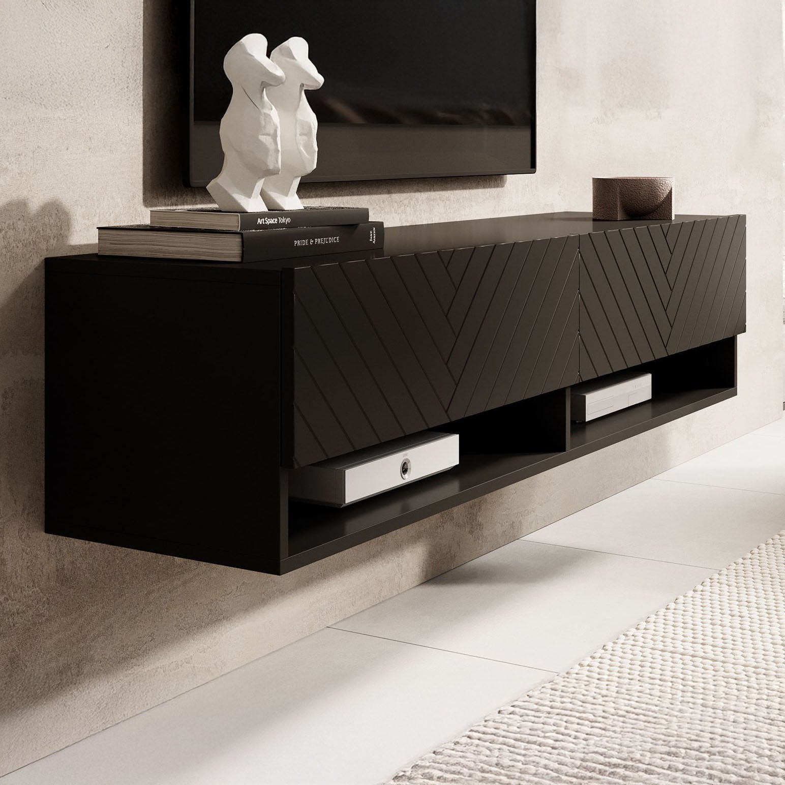 Asino - TV-Meubel  - Zwart visgraat - 140 cm
