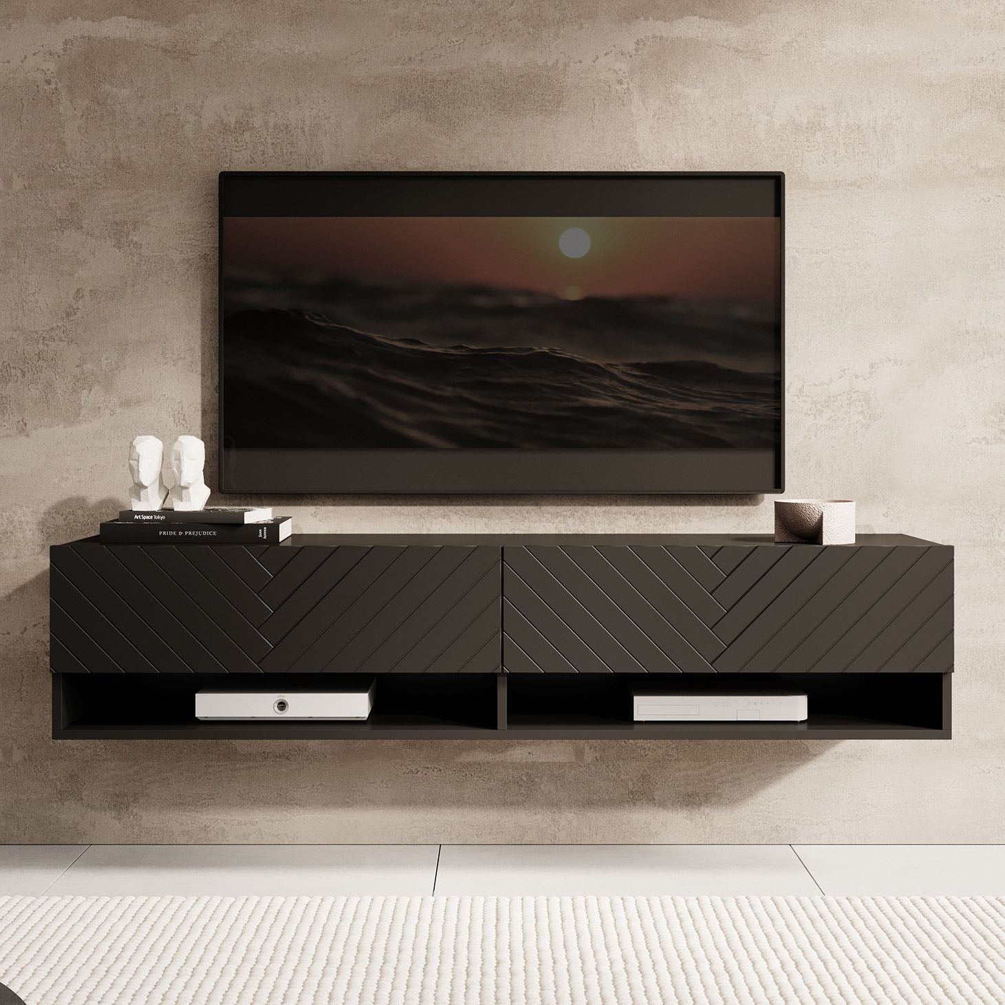 Asino - TV-Meubel  - Zwart visgraat - 140 cm