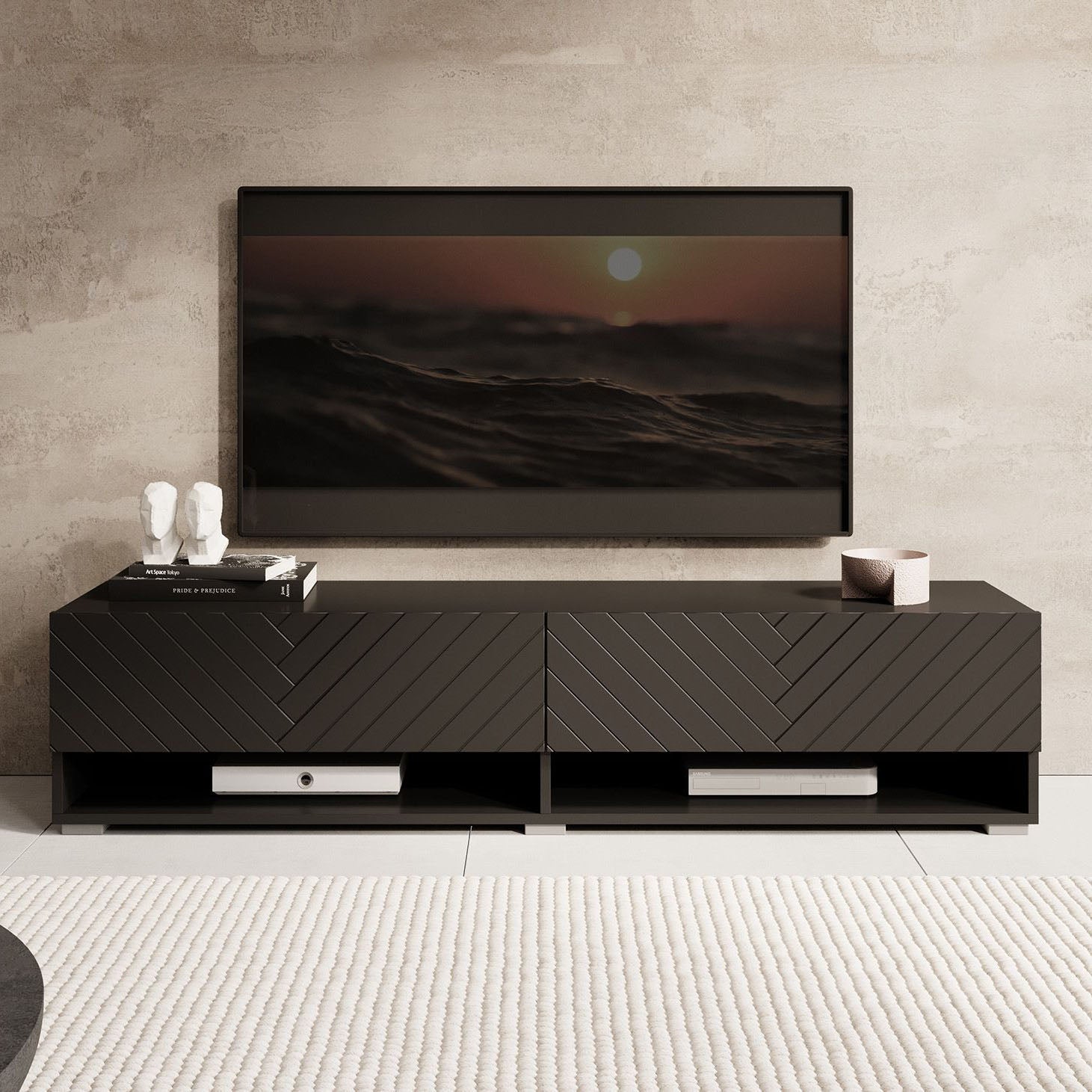 Asino - TV-Meubel  - Zwart visgraat - 140 cm