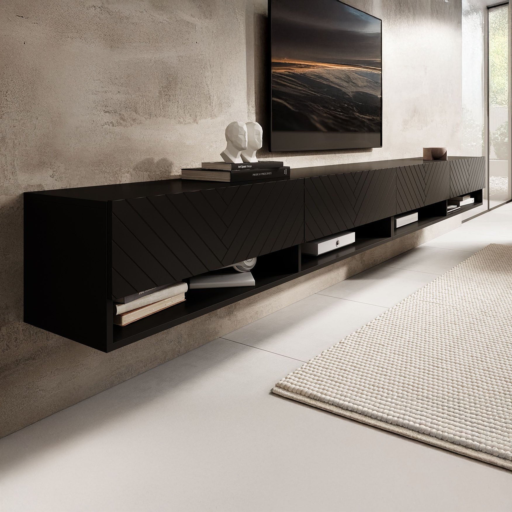 Asino - TV-Meubel  - Zwart Visgraat  - 280 cm