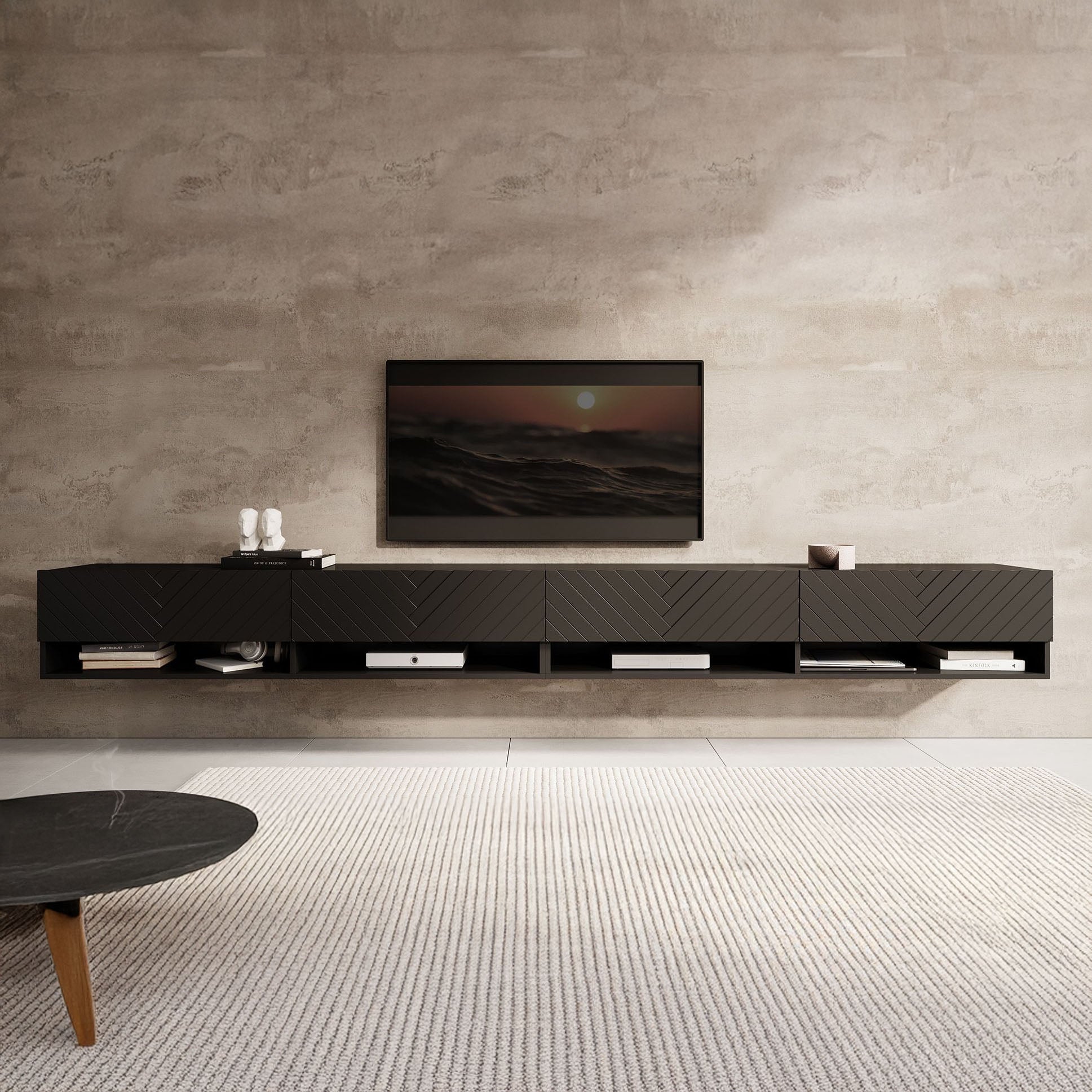 Asino - TV-Meubel  - Zwart Visgraat  - 280 cm