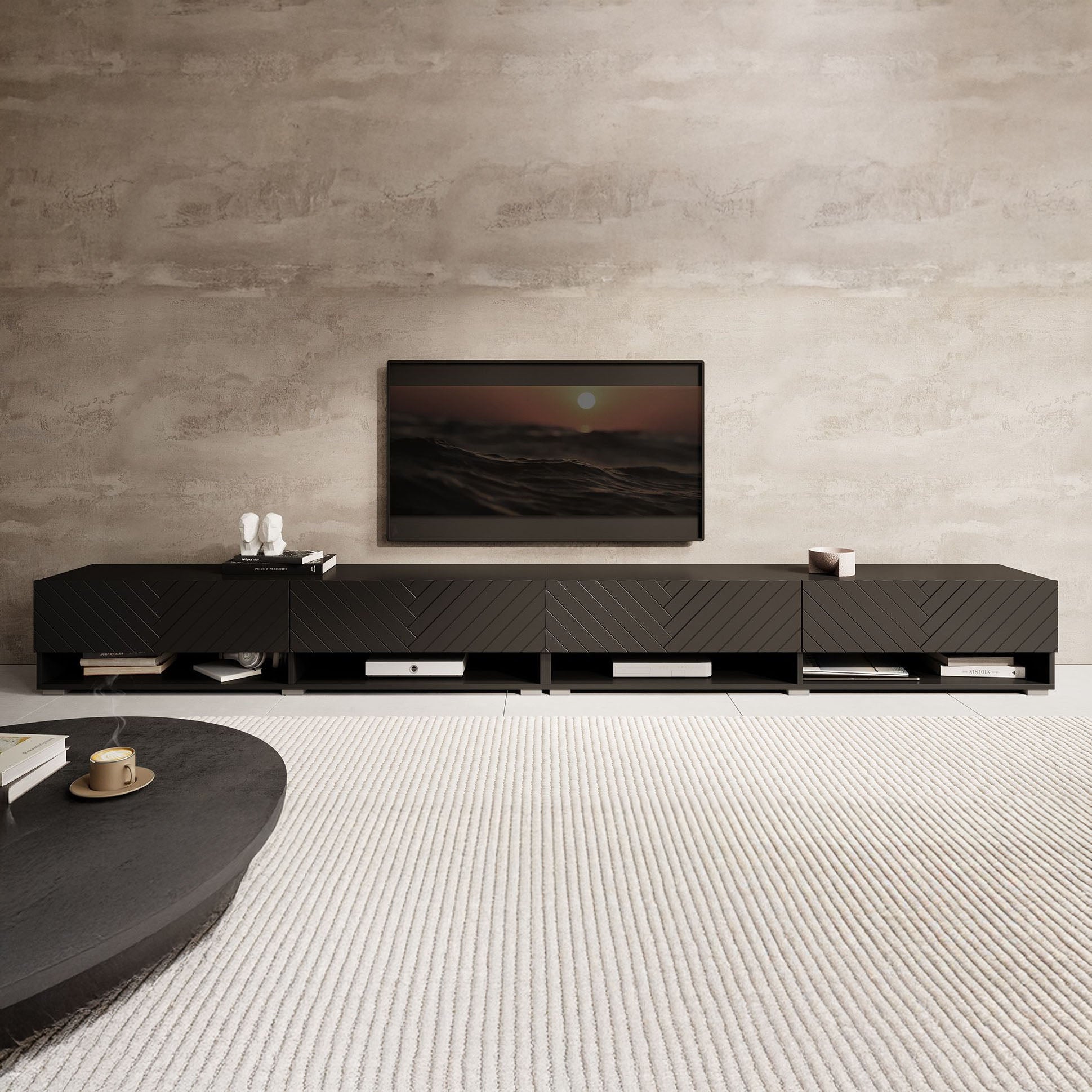 Asino - TV-Meubel  - Zwart Visgraat  - 280 cm