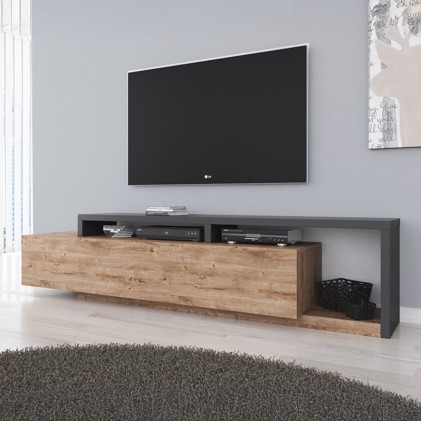 Bello - TV-Meubel met lade - Eiken/antraciet  - 219 cm