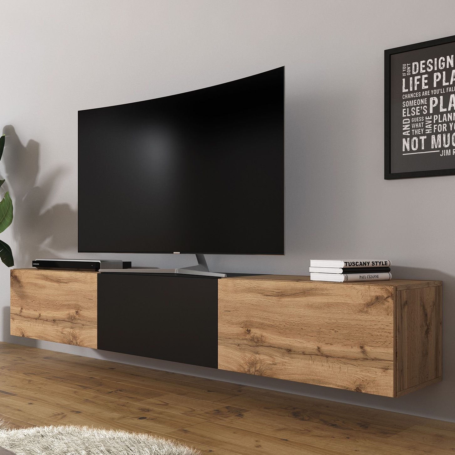 Bonzo - TV-Meubel - Eiken/zwart - 180 cm