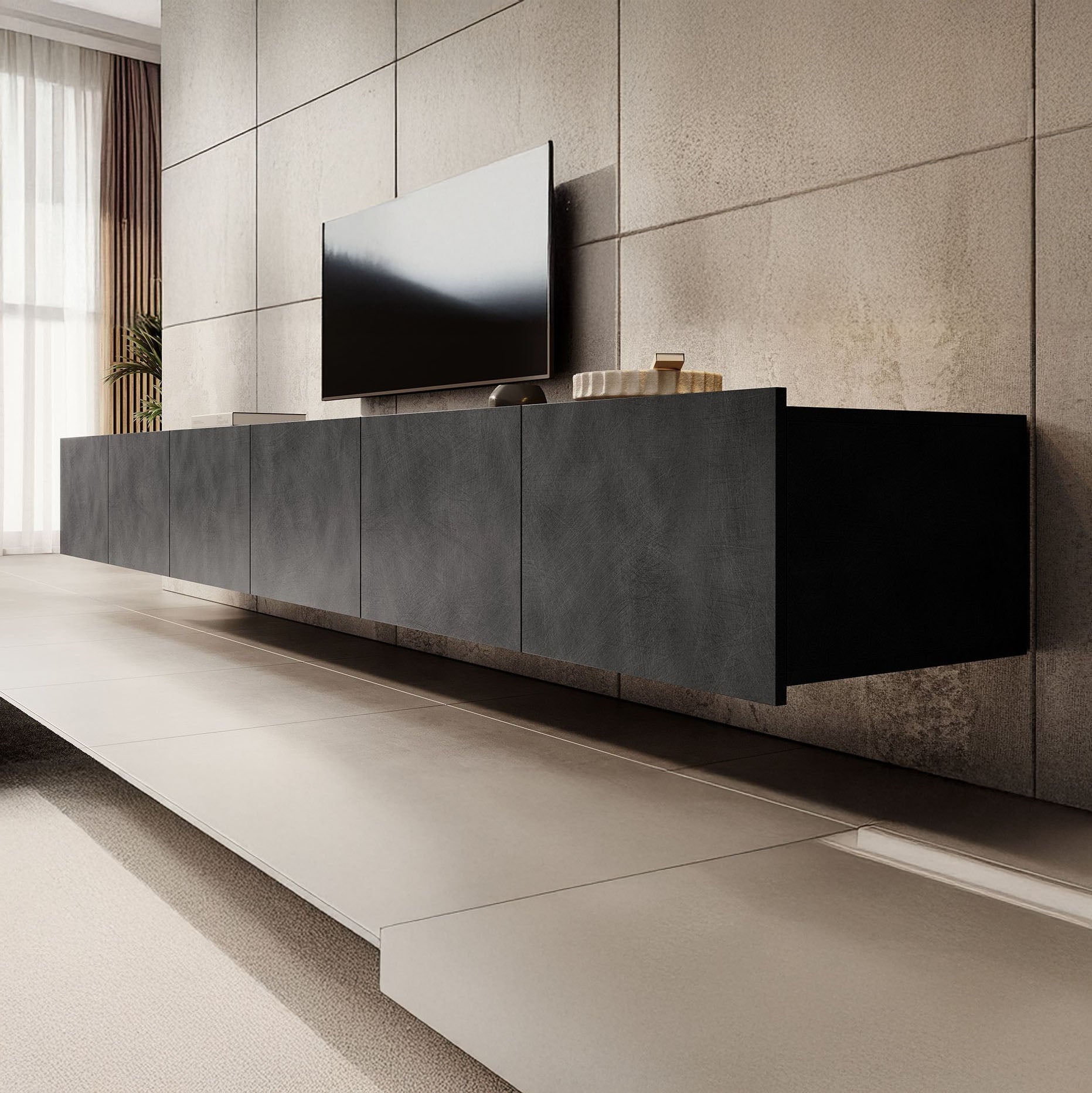 Calabas - TV-Meubel met 6 deuren - Grijs - 300 cm