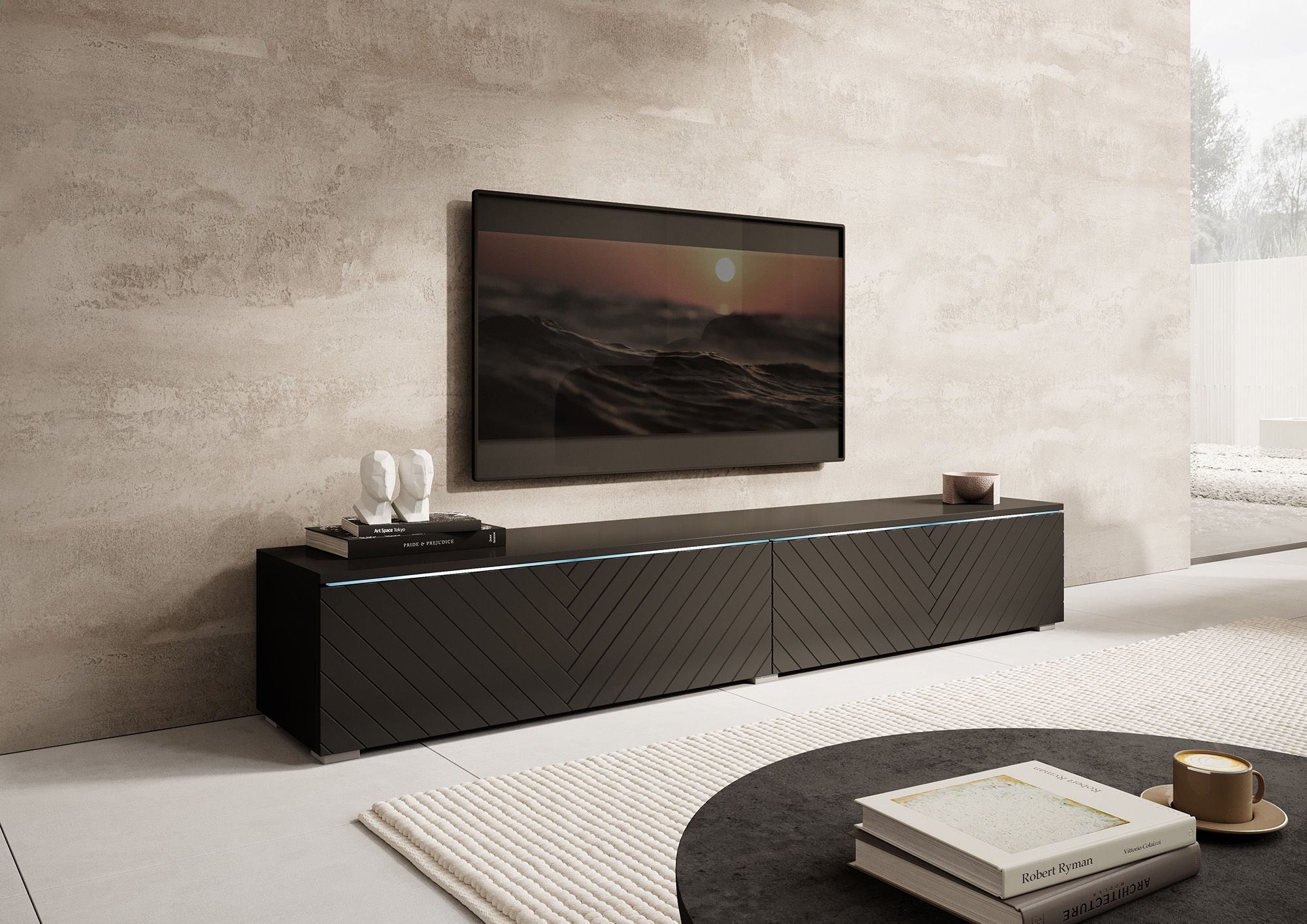 Dixon - TV-Meubel - Zwart visgraat - 180 cm