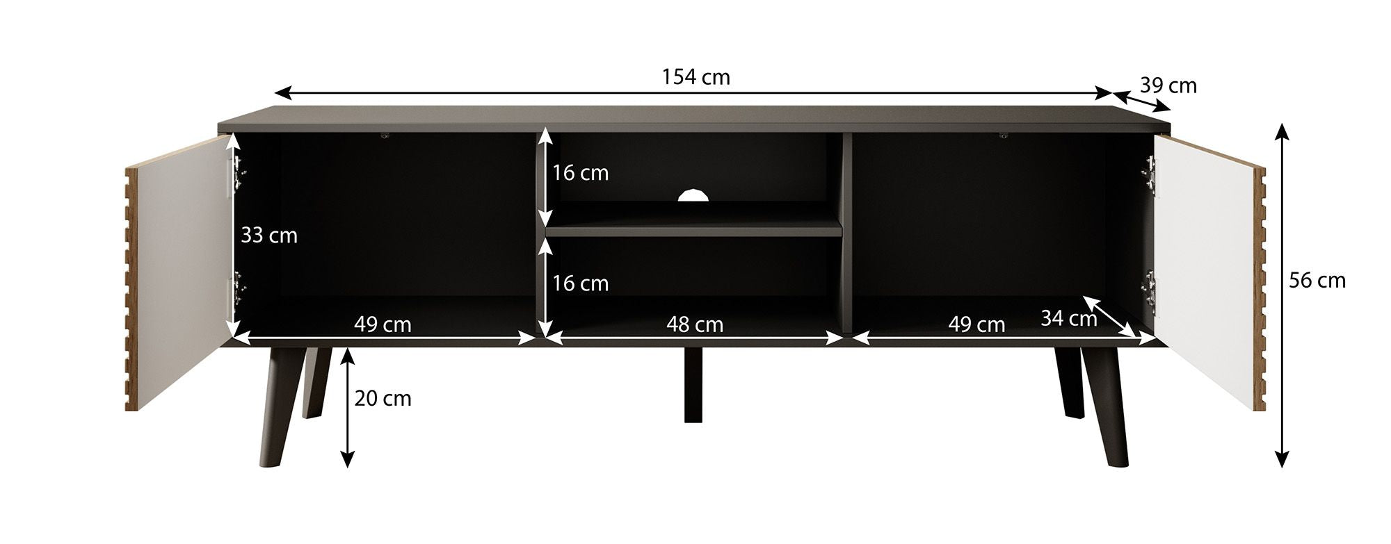 Palladium - TV-Meubel - Eiken/zwart - 154 cm
