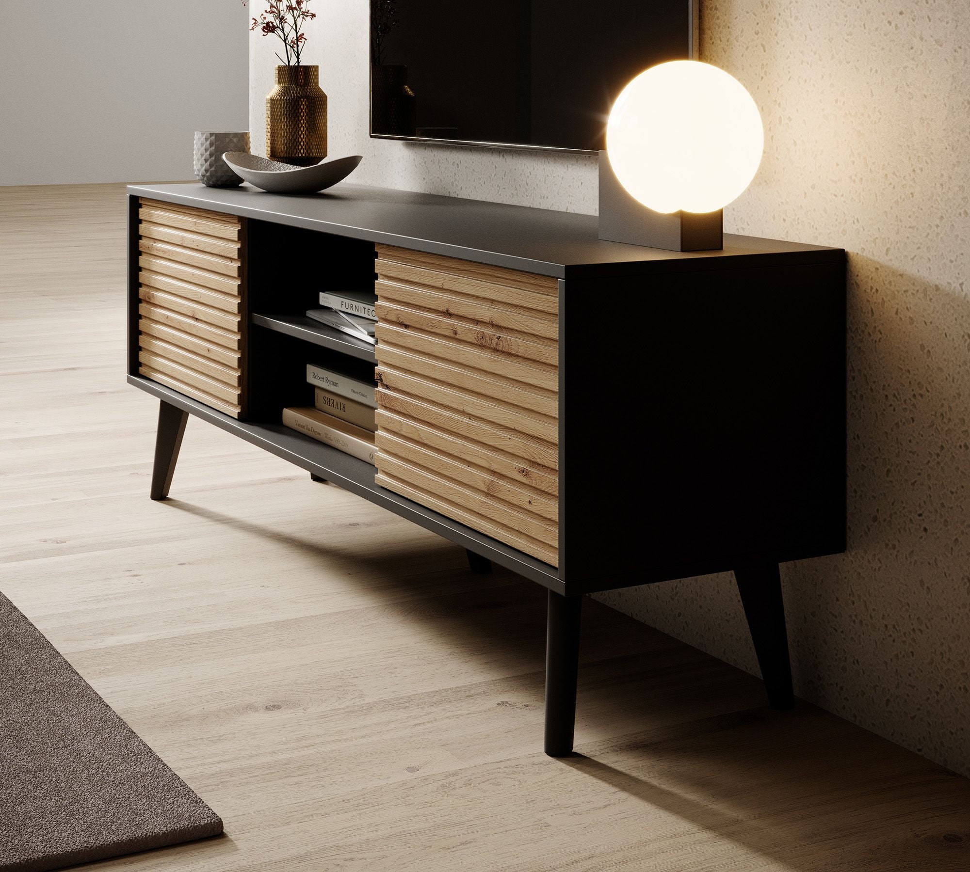Palladium - TV-Meubel - Eiken/zwart - 154 cm