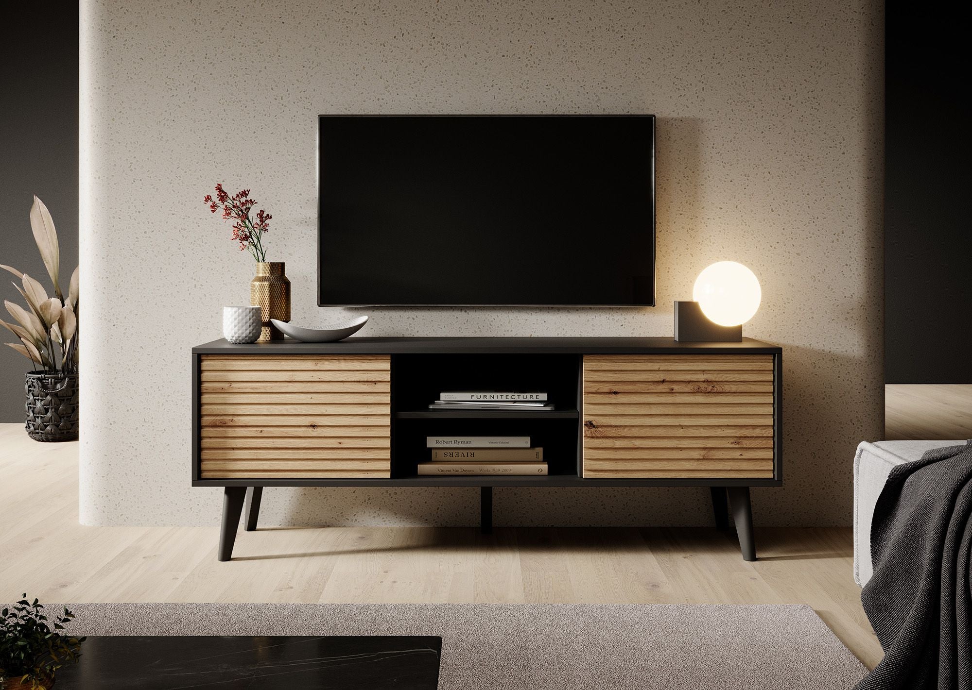 Palladium - TV-Meubel - Eiken/zwart - 154 cm