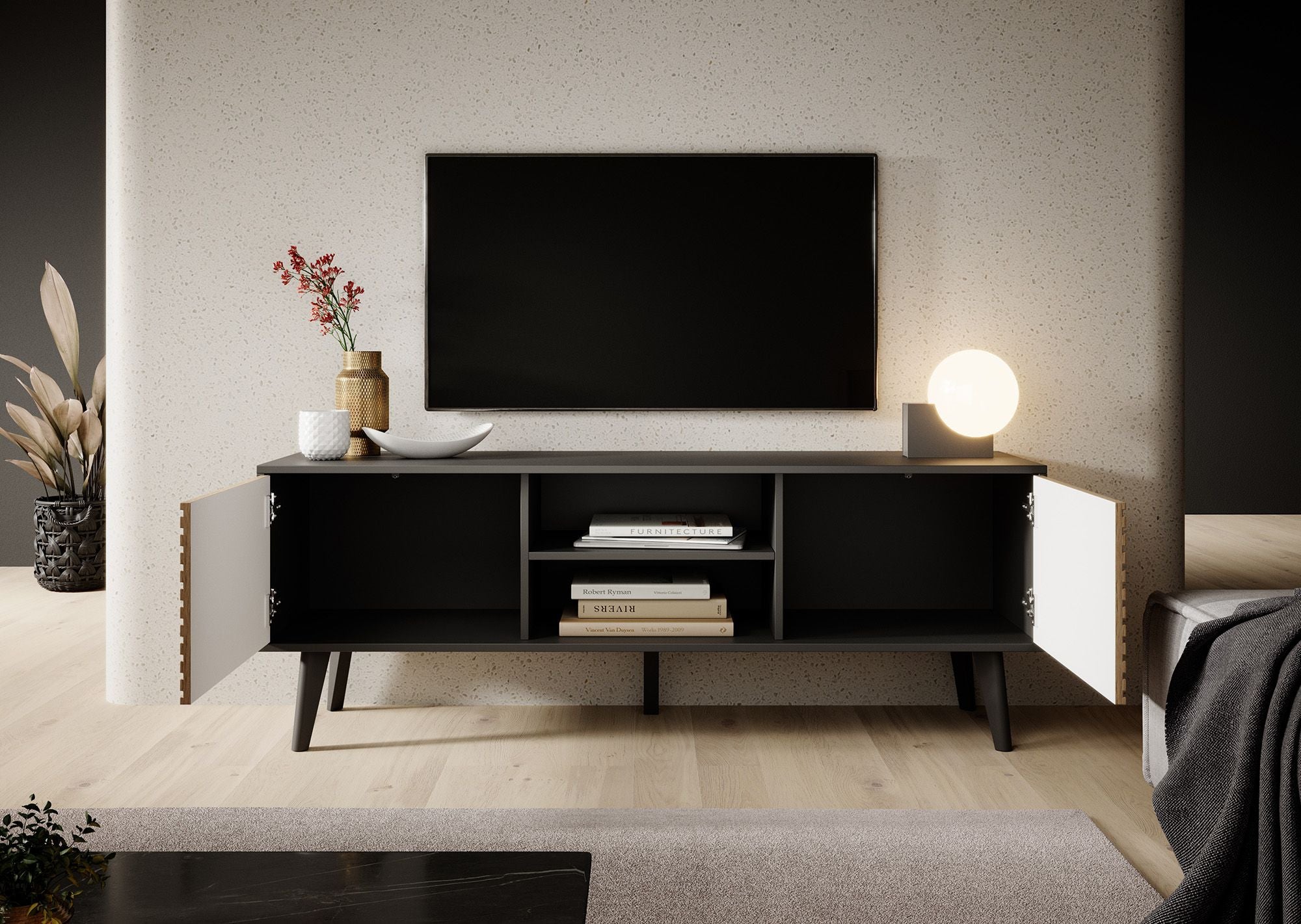 Palladium - TV-Meubel - Eiken/zwart - 154 cm
