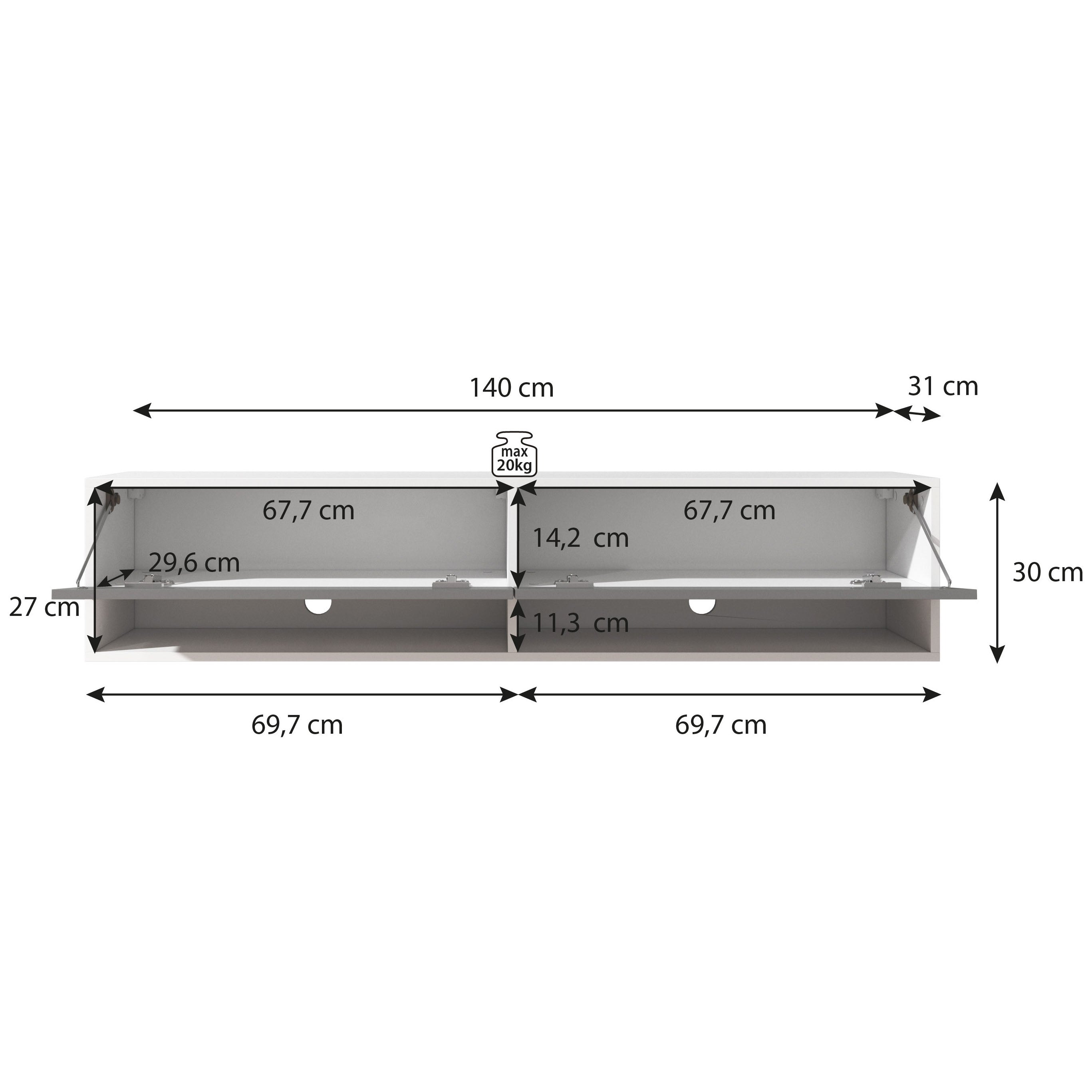Asino - TV-Meubel  - Grijs - 140 cm