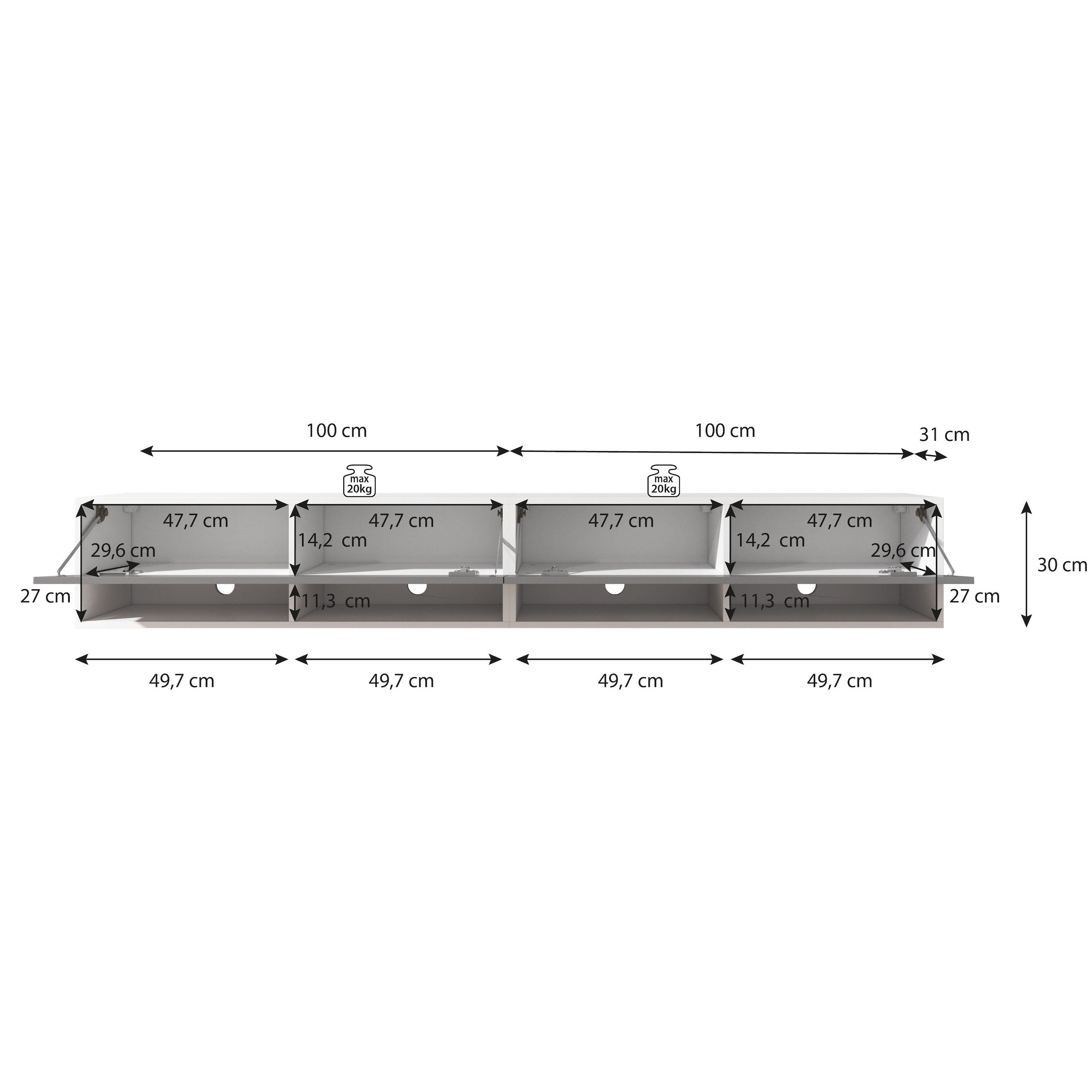 Asino - TV-Meubel  - Mat zwart - 200 cm