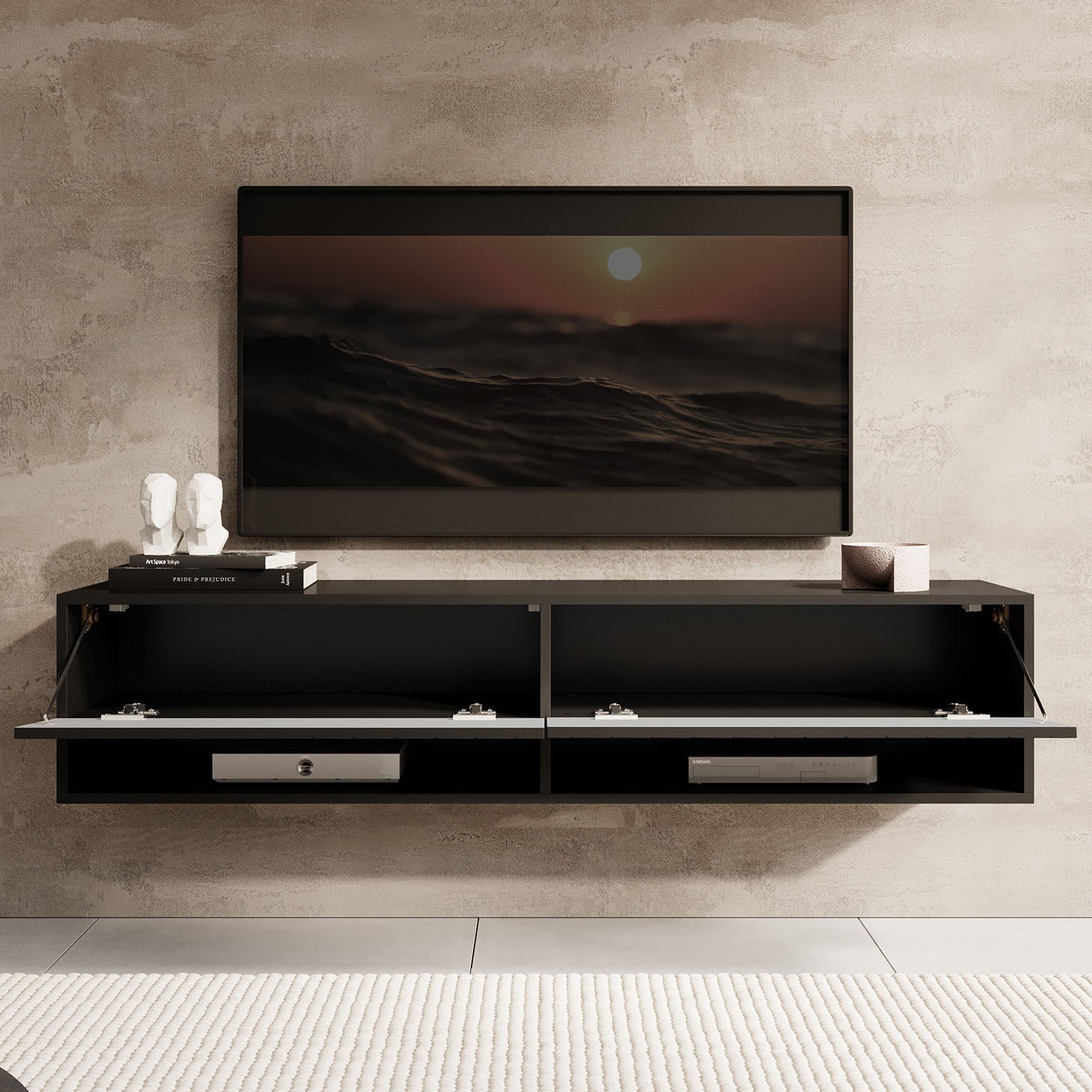 Asino - TV-Meubel  - Zwart visgraat - 140 cm