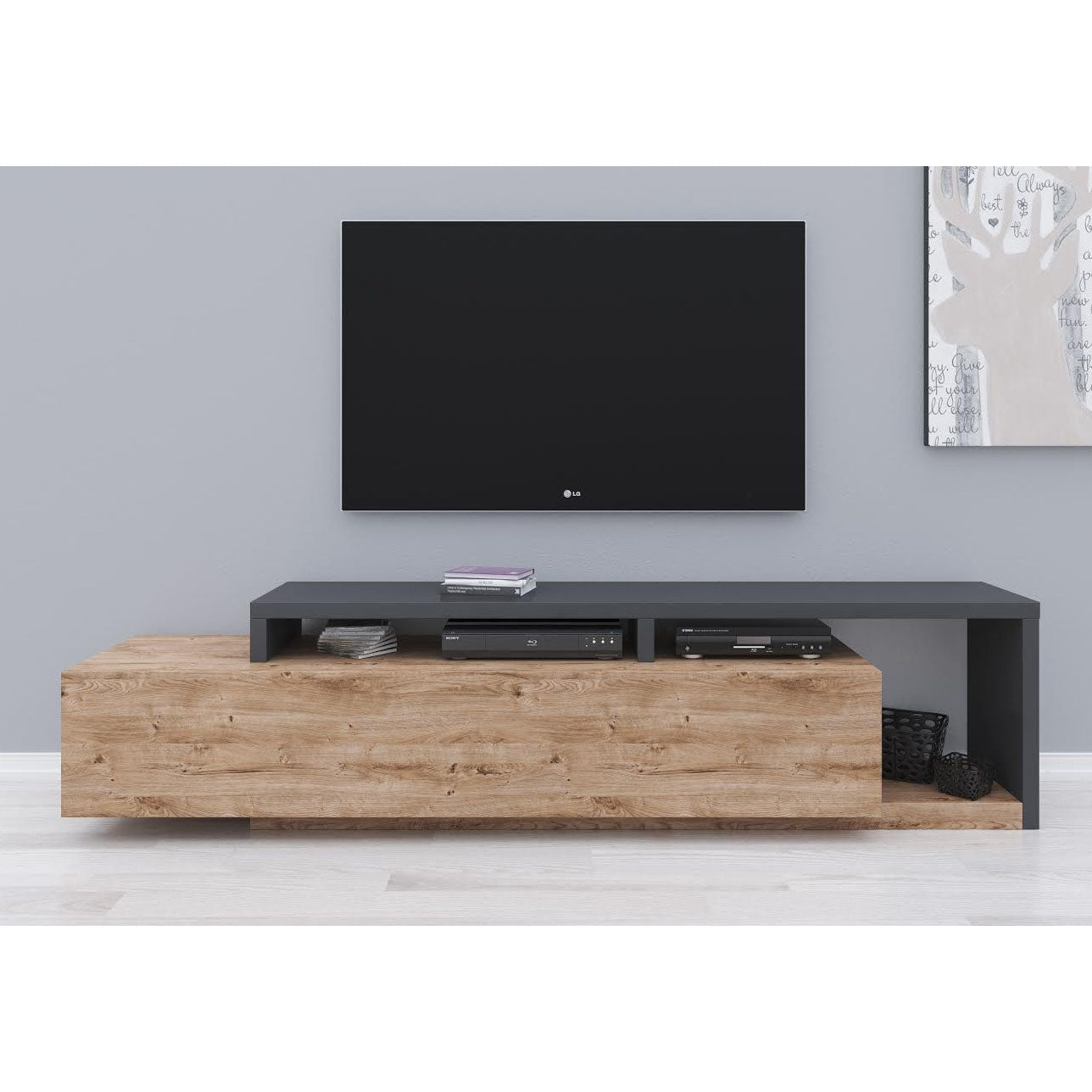 Bello - TV-Meubel met lade - Eiken/antraciet  - 219 cm