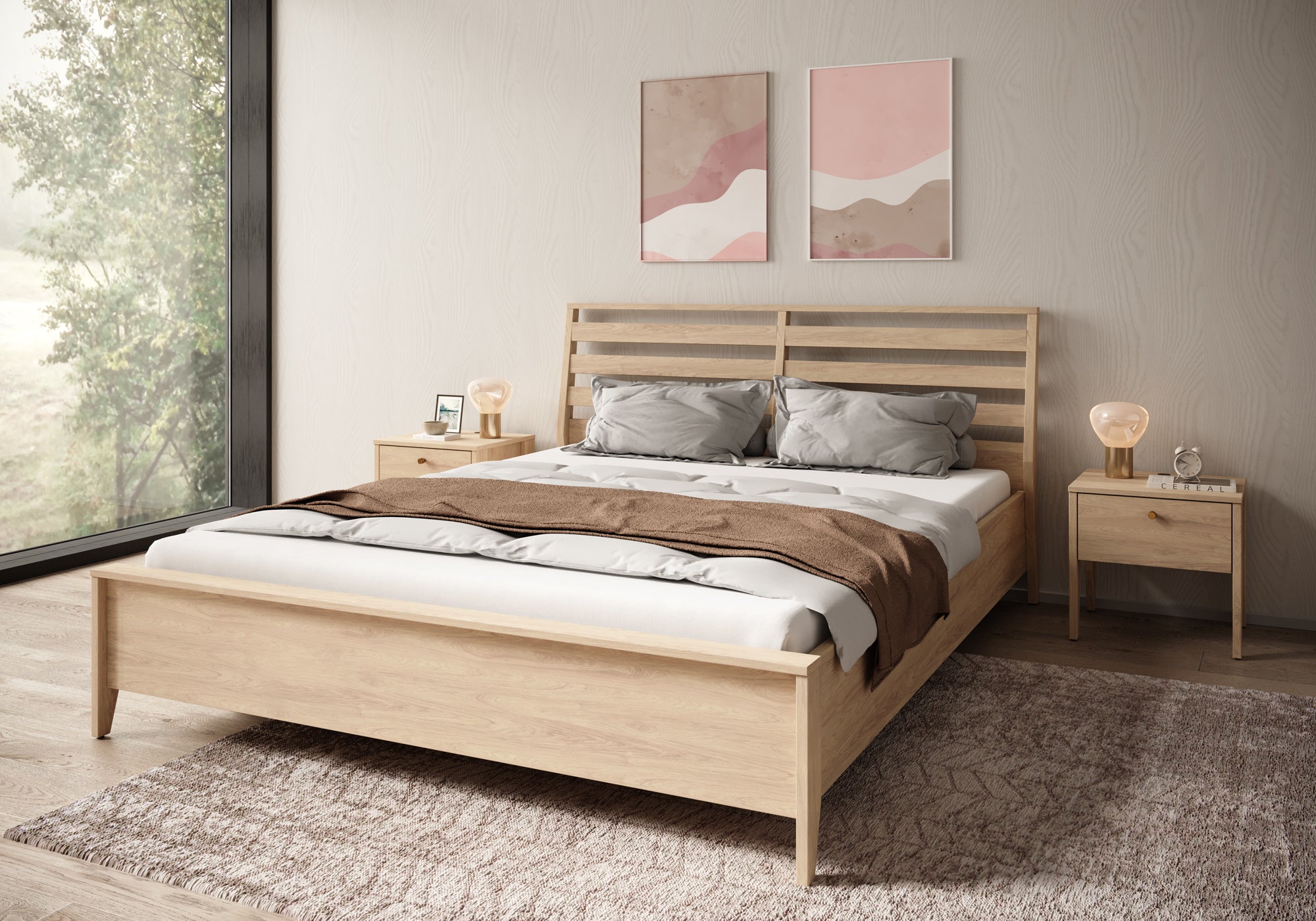 Cody - Tweepersoonsbed met opbergruimte - Eiken - 160x200 cm
