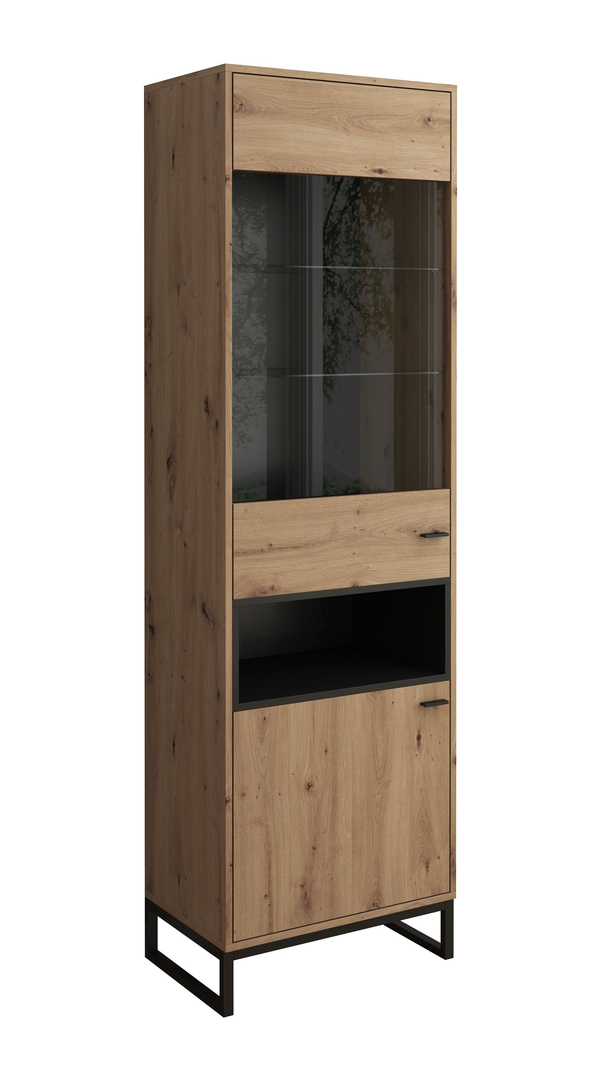 Ozzy - Vitrinekast - Eiken/zwart - 60x40x202 cm