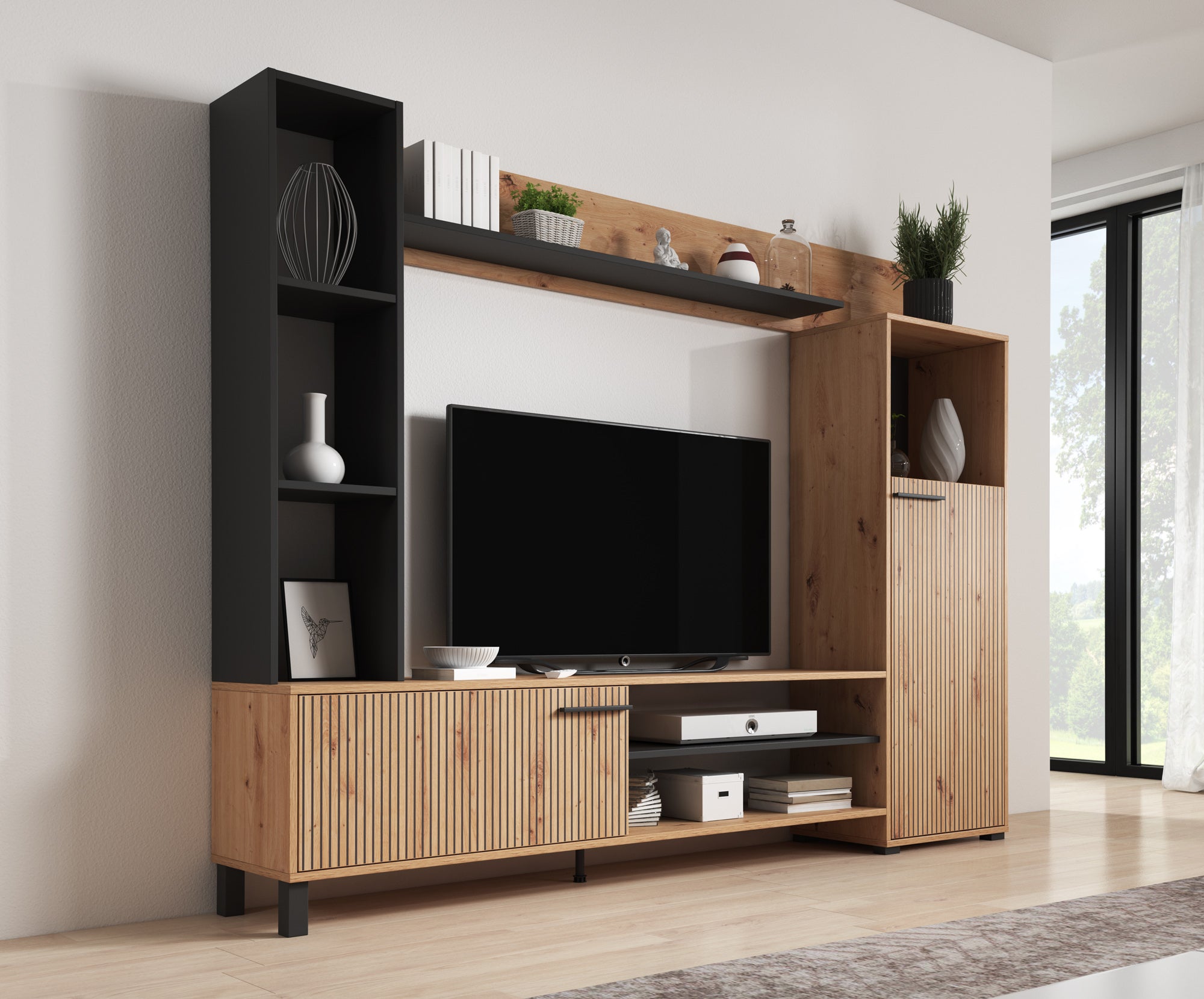 Ronald - Wandmeubel - Eiken - 208x33x157 cm