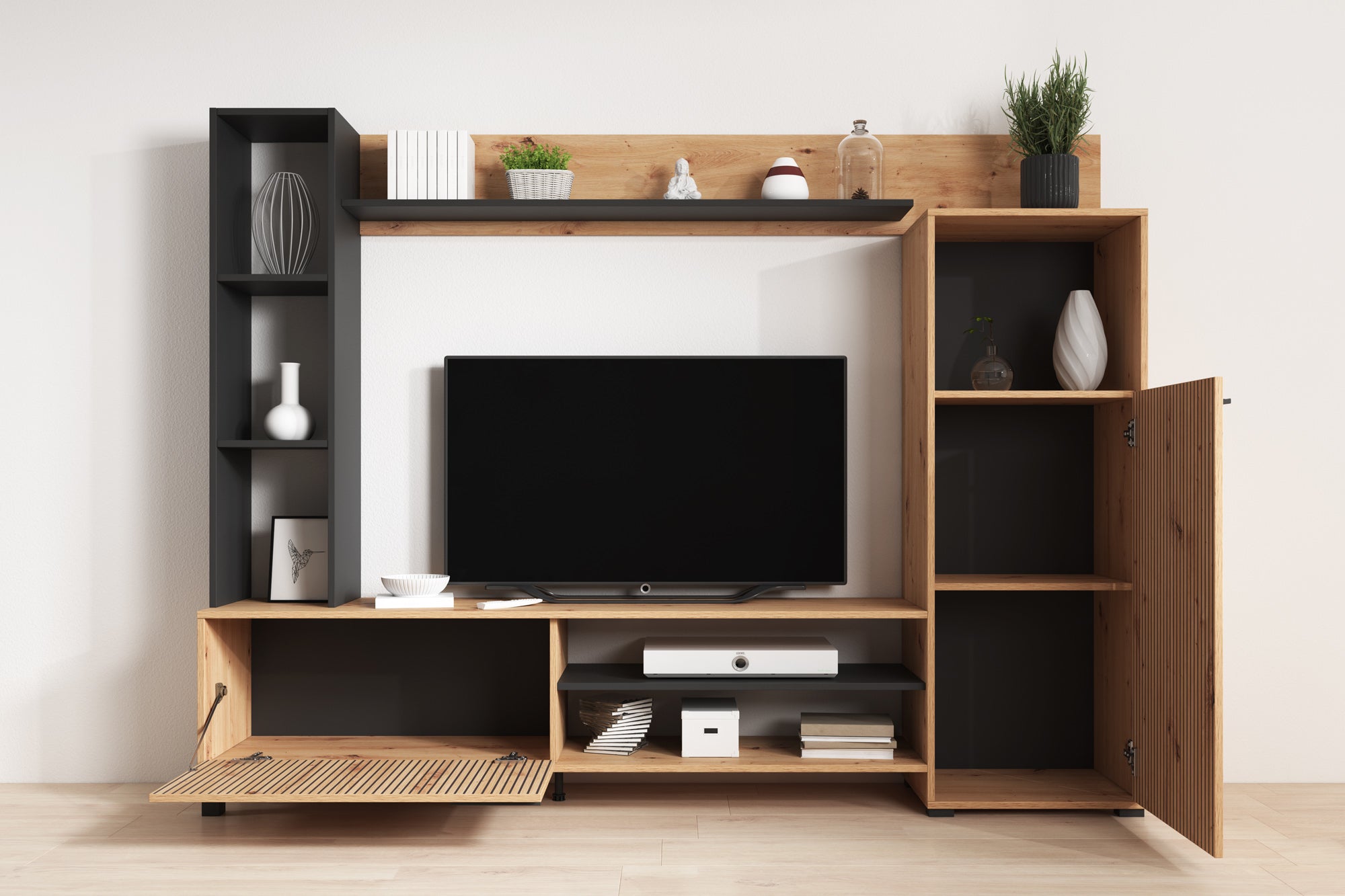 Ronald - Wandmeubel - Eiken - 208x33x157 cm