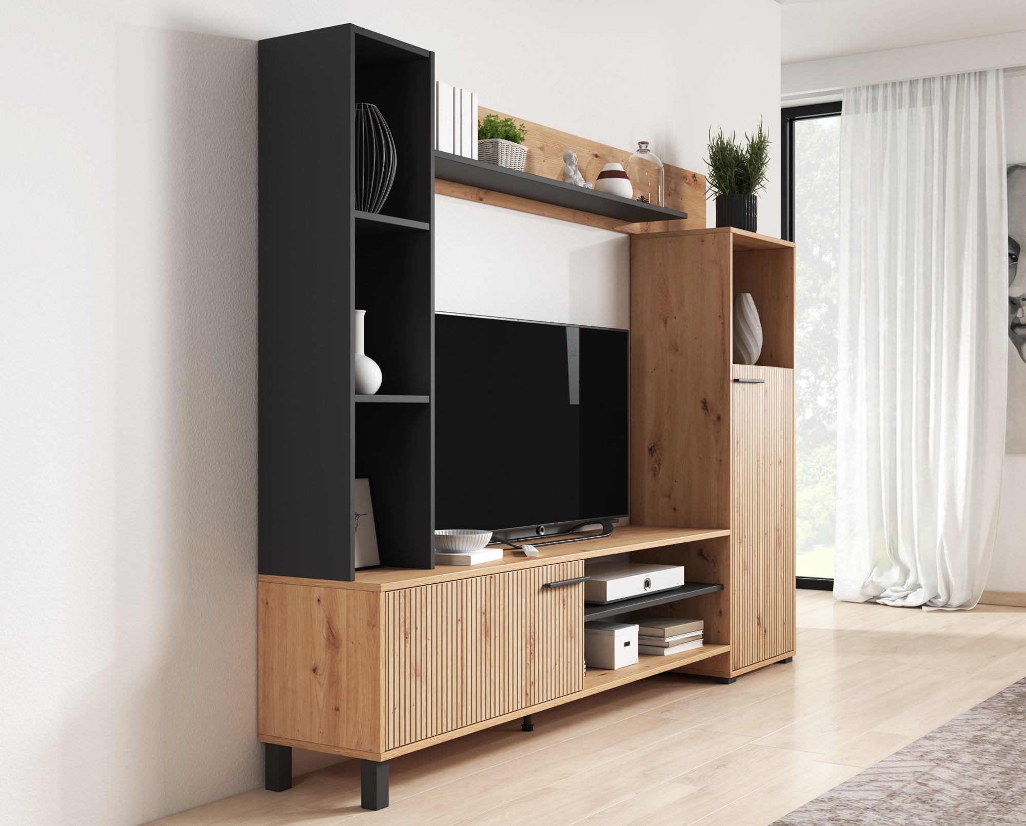 Ronald - Wandmeubel - Eiken - 208x33x157 cm