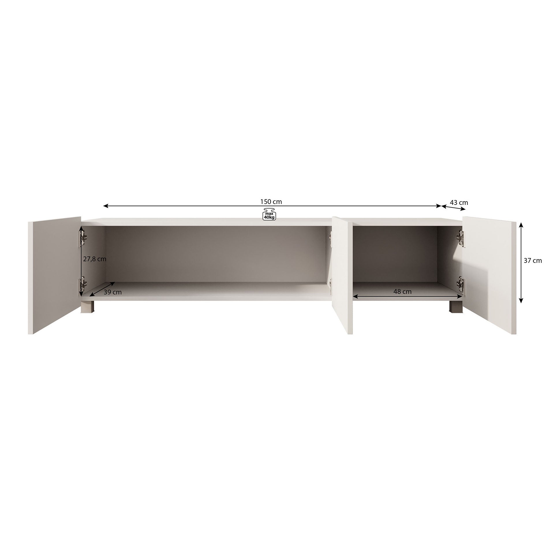 Calabas - TV-Meubel met 3 deuren - Grijs - 150 cm