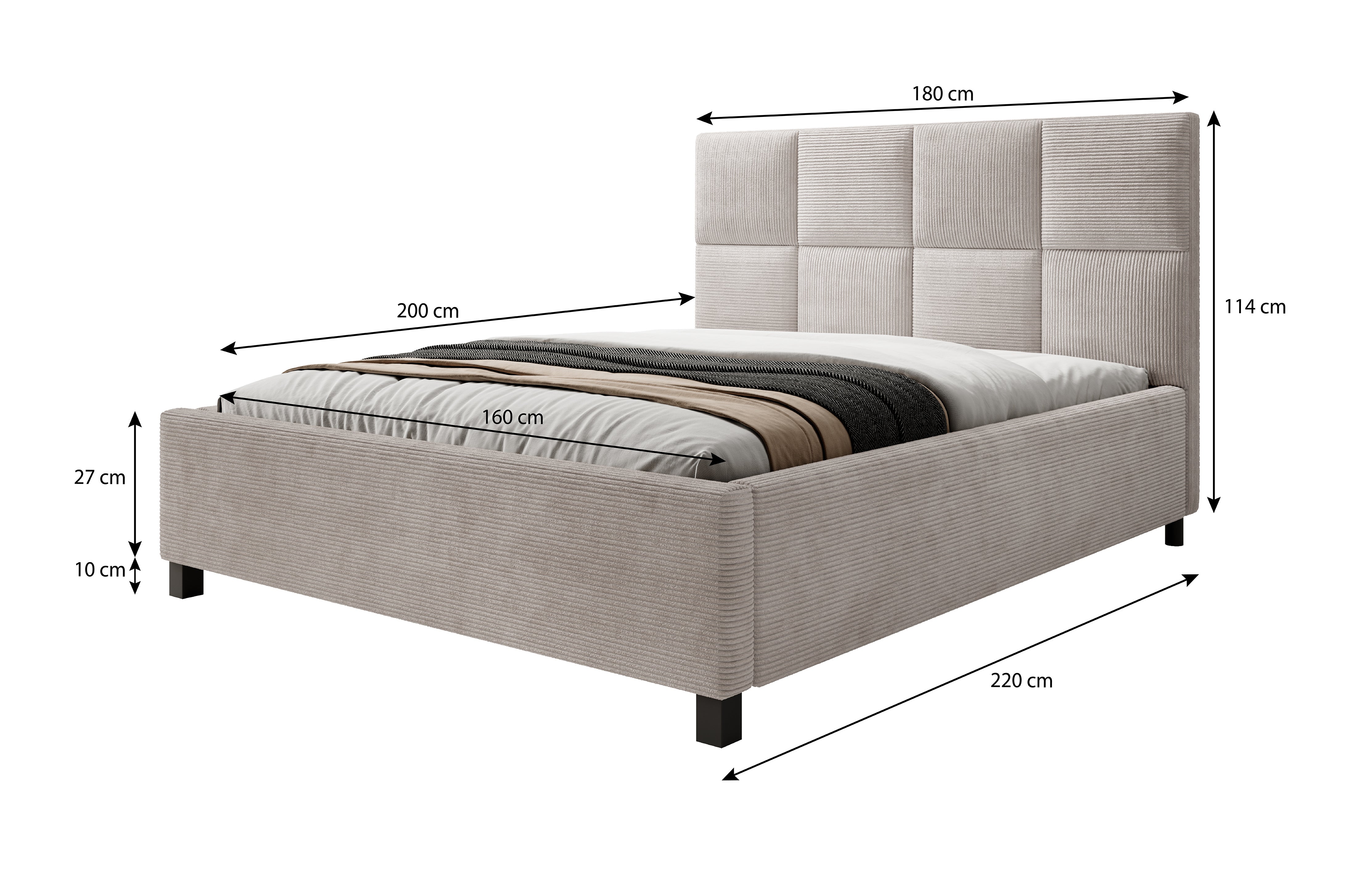 Soline - Tweepersoonsbed - Ribstof beige - 180x200 cm