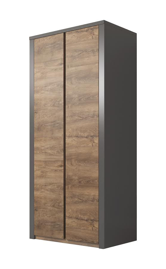 Monaco - Kledingkast 2-deurs - Eiken/grijs - 90x53x197 cm