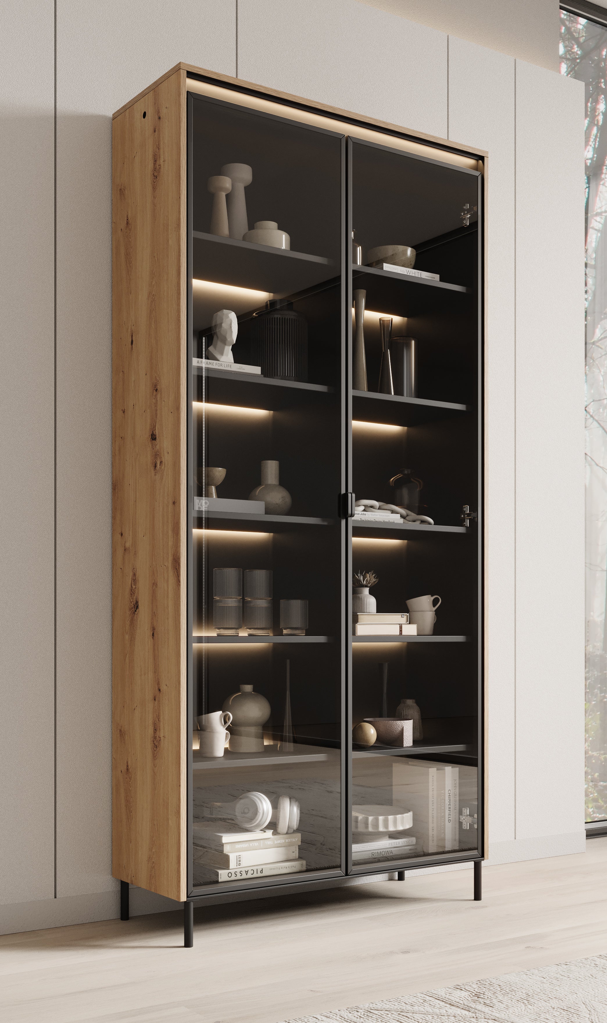 Timoteo - Vitrinekast - Eiken - 92x34x196 cm