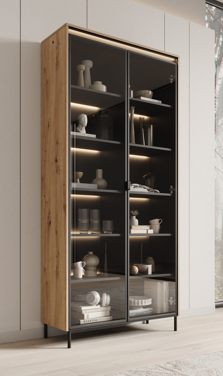 Timoteo - Vitrinekast - Eiken - 92x34x196 cm