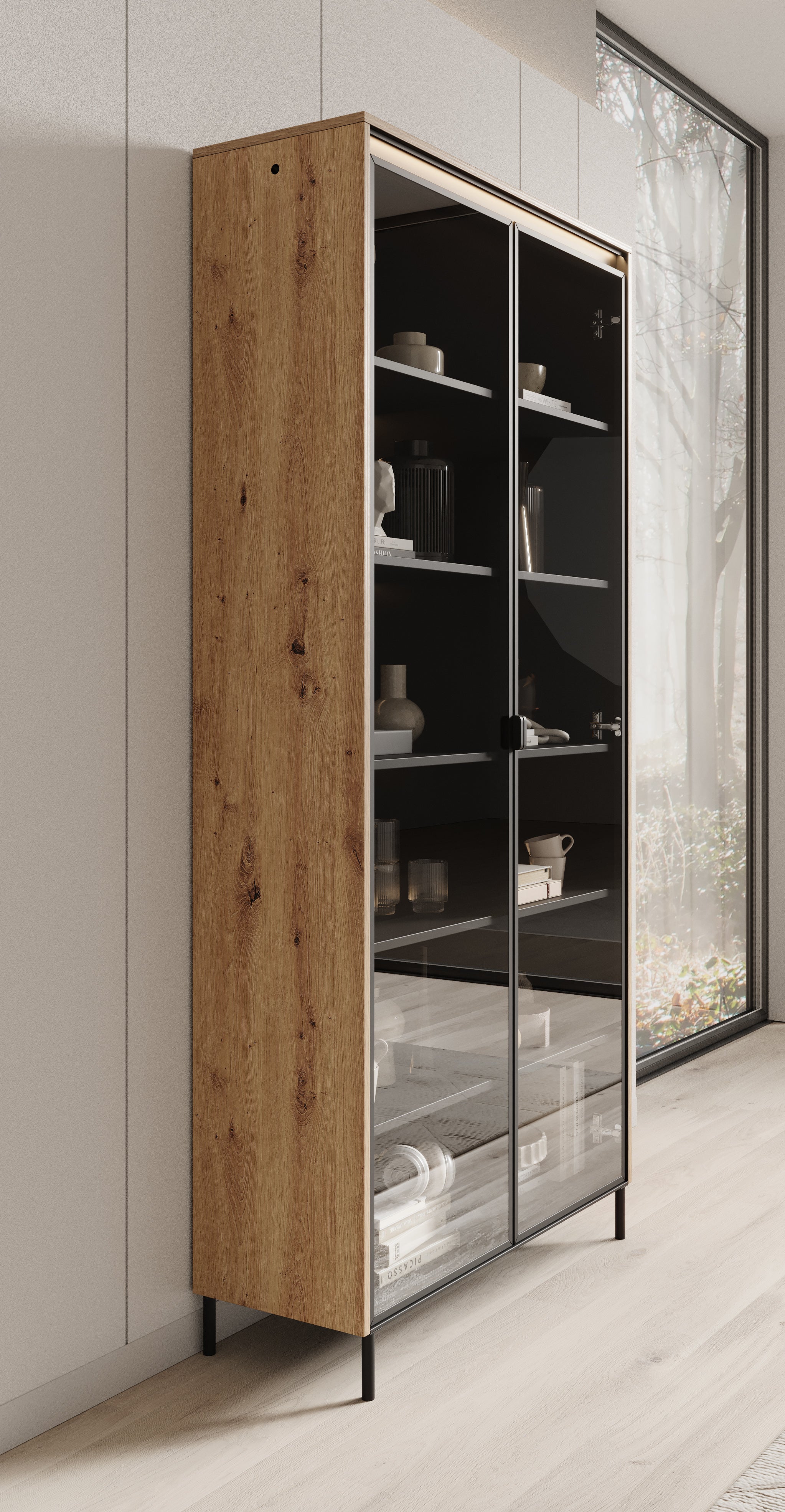 Timoteo - Vitrinekast - Eiken - 92x34x196 cm