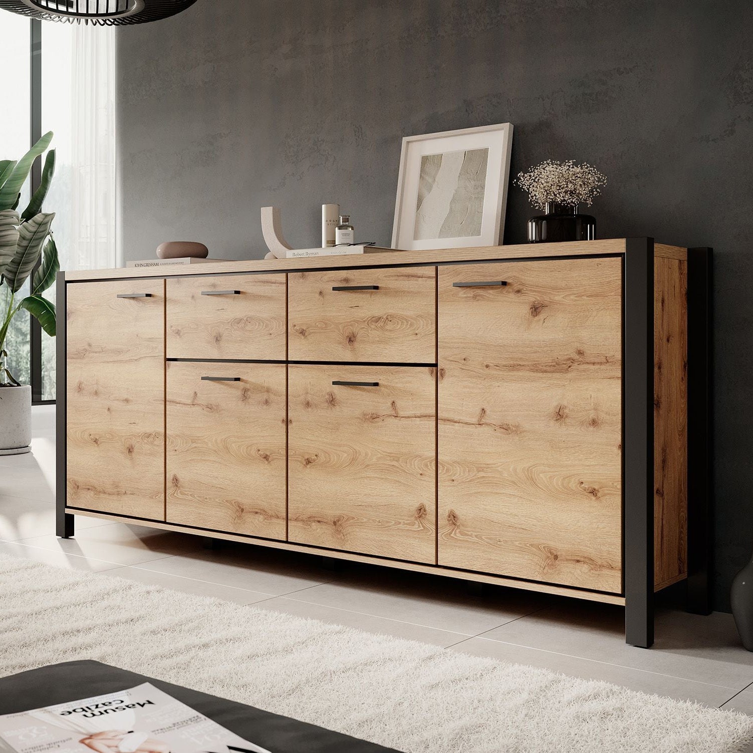 Acapulco - Dressoir - Eiken/zwart - 213x41x91 cm