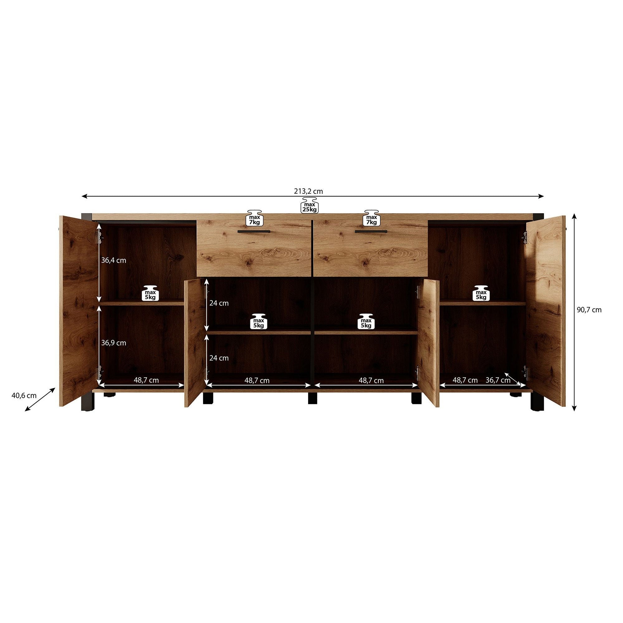 Acapulco - Dressoir - Eiken/zwart - 213x41x91 cm