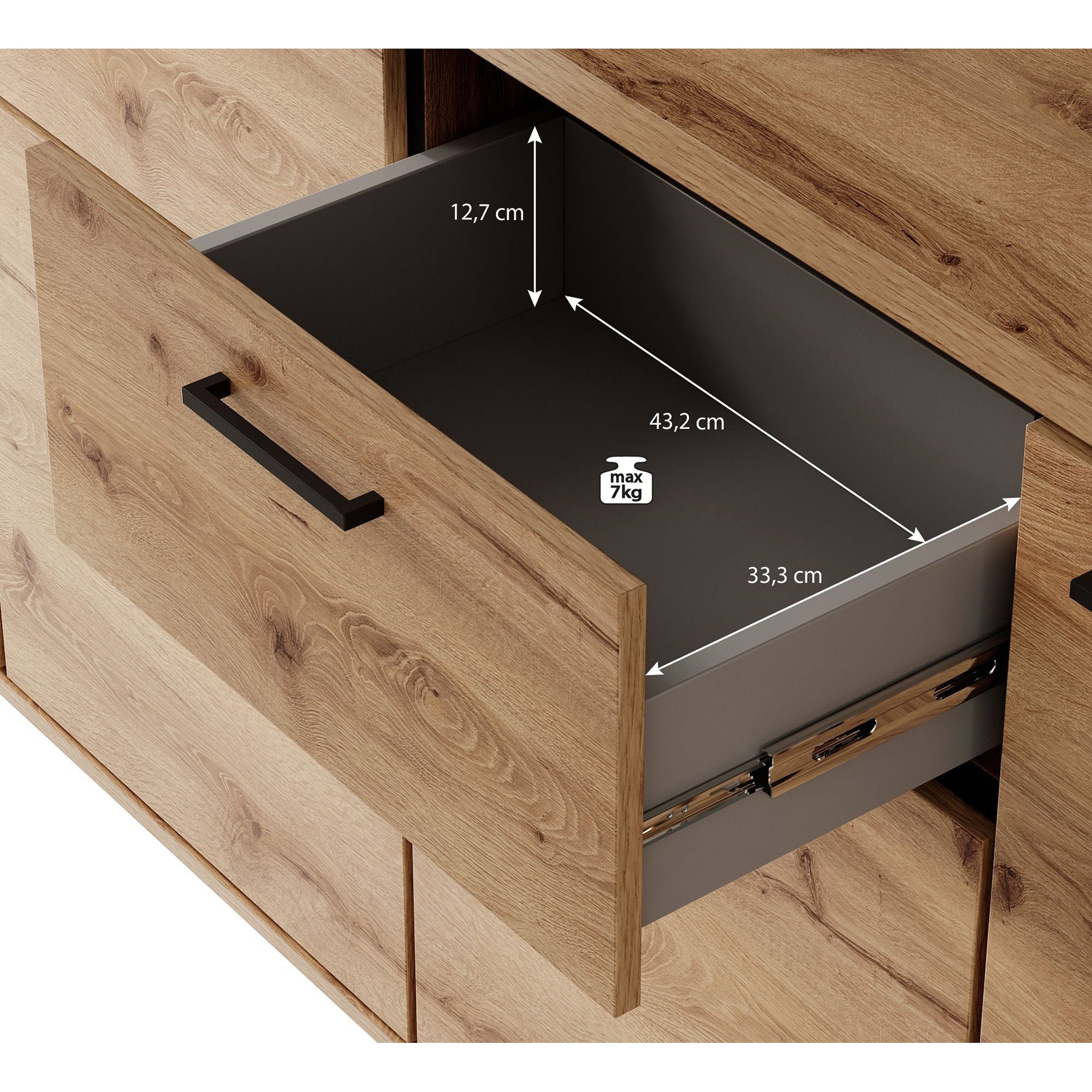 Acapulco - Dressoir - Eiken/zwart - 213x41x91 cm