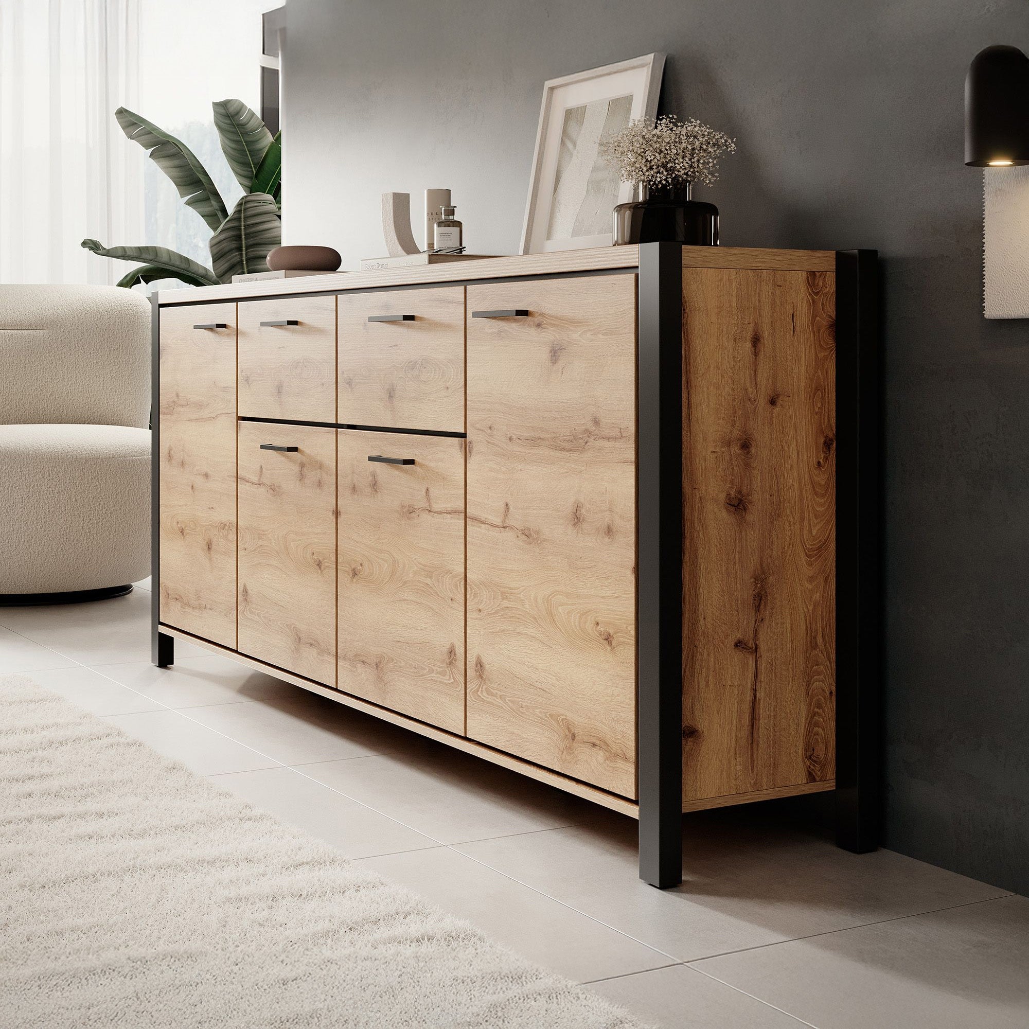 Acapulco - Dressoir - Eiken/zwart - 213x41x91 cm