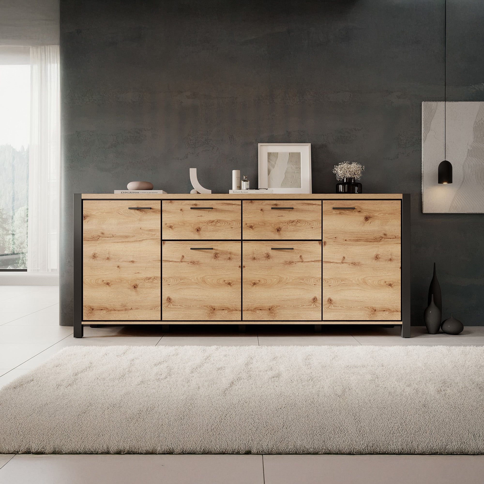 Acapulco - Dressoir - Eiken/zwart - 213x41x91 cm