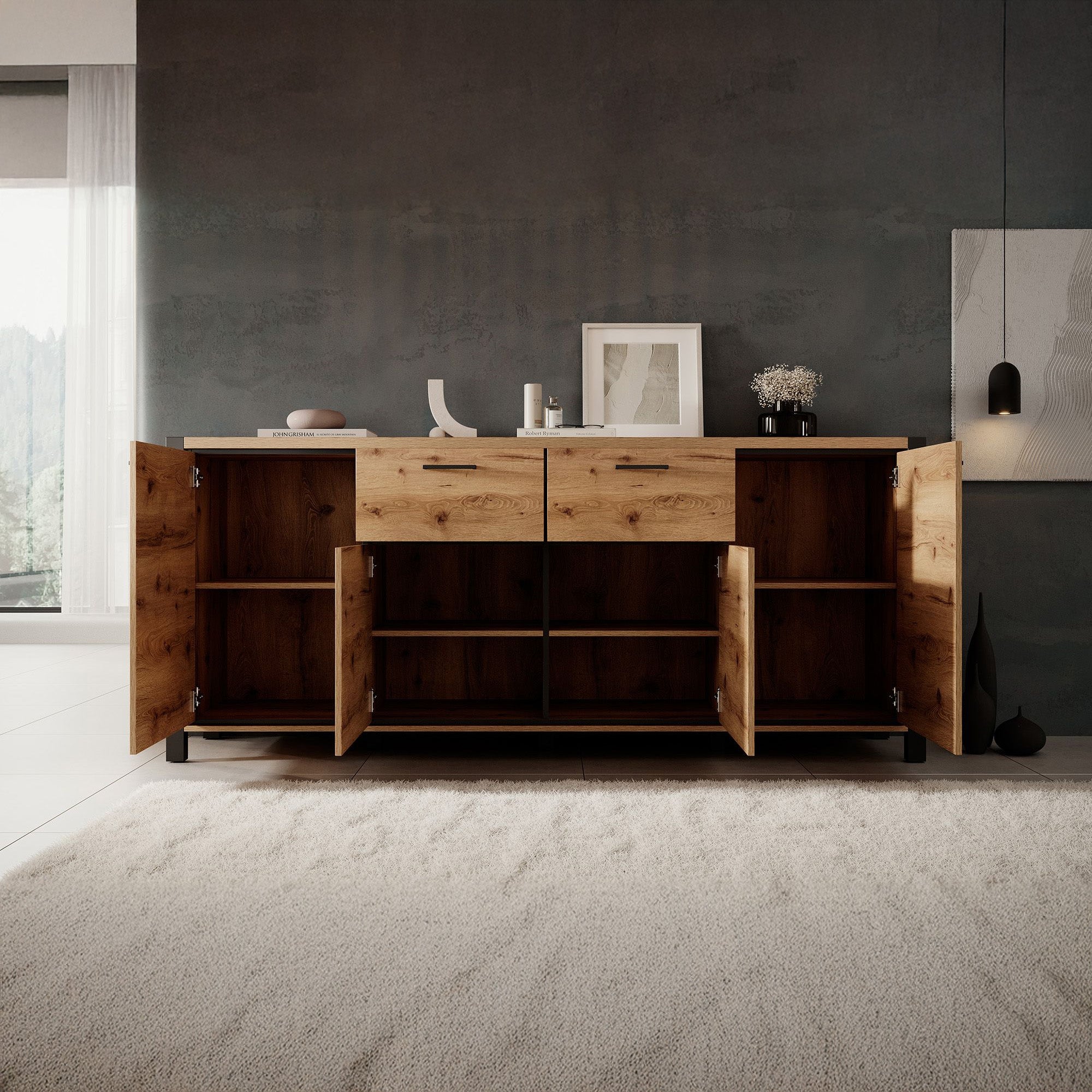 Acapulco - Dressoir - Eiken/zwart - 213x41x91 cm