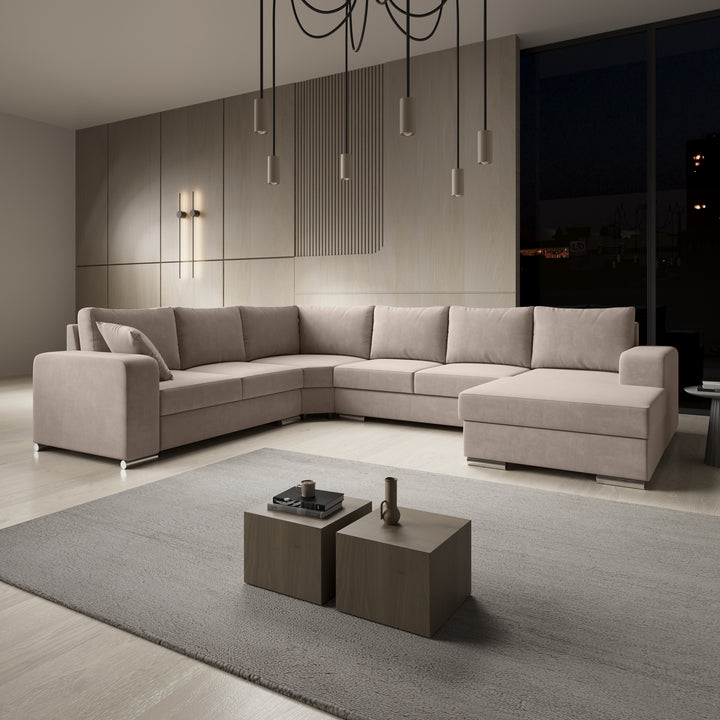 Adel - Hoekbank 5-zits met chaise longue - Stof beige - Rechts