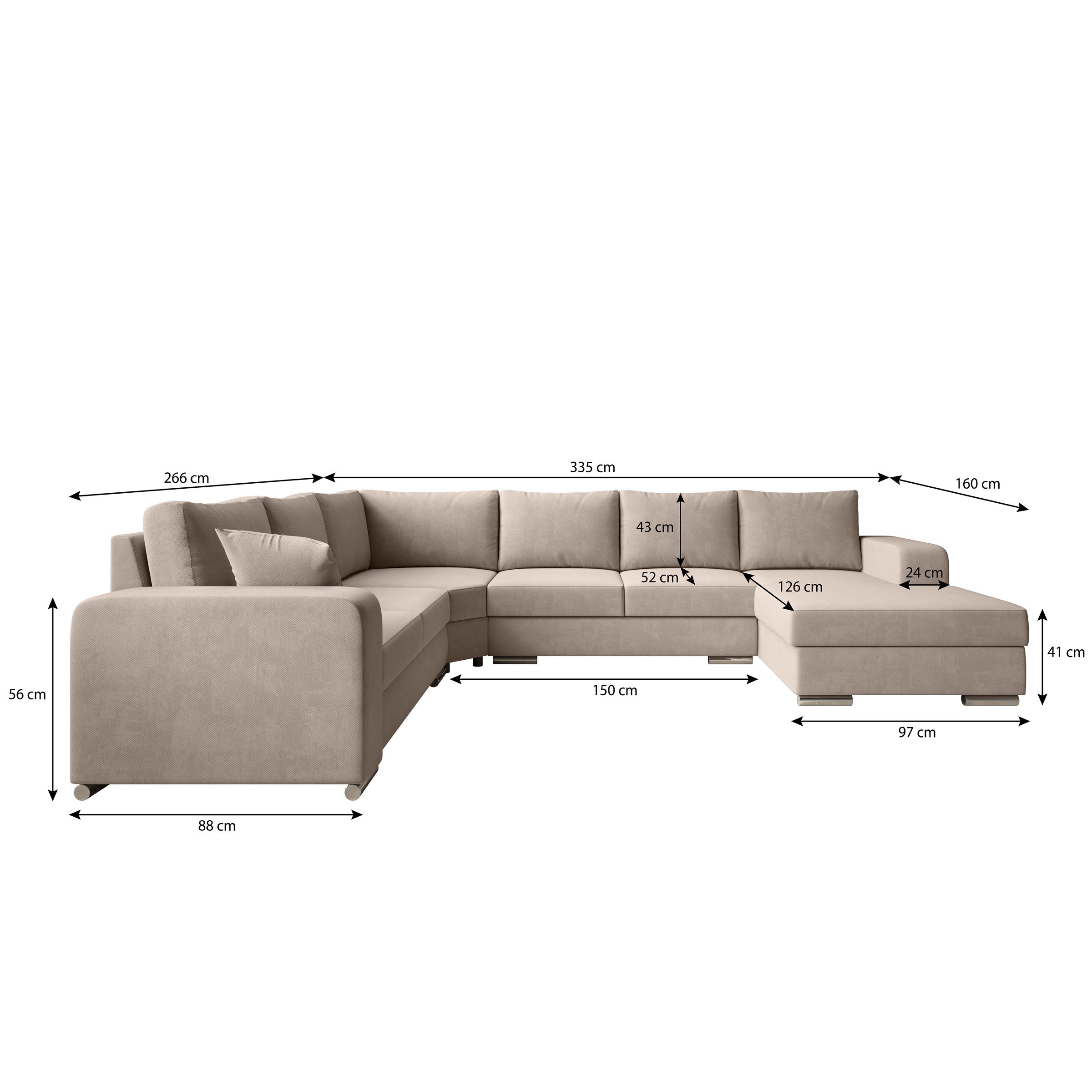 Adel - Hoekbank 5-zits met chaise longue - Stof beige - Rechts