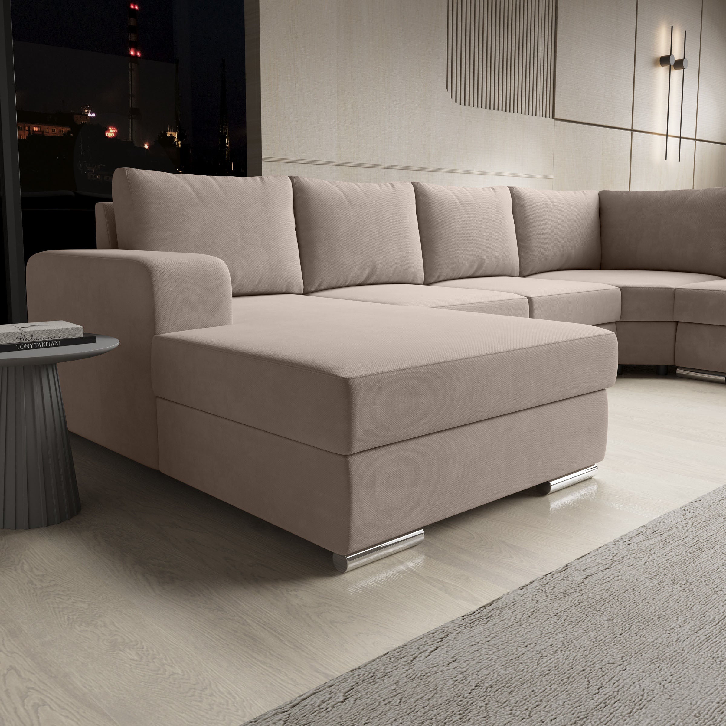 Adel - Hoekbank 5-zits met chaise longue - Stof beige - Links